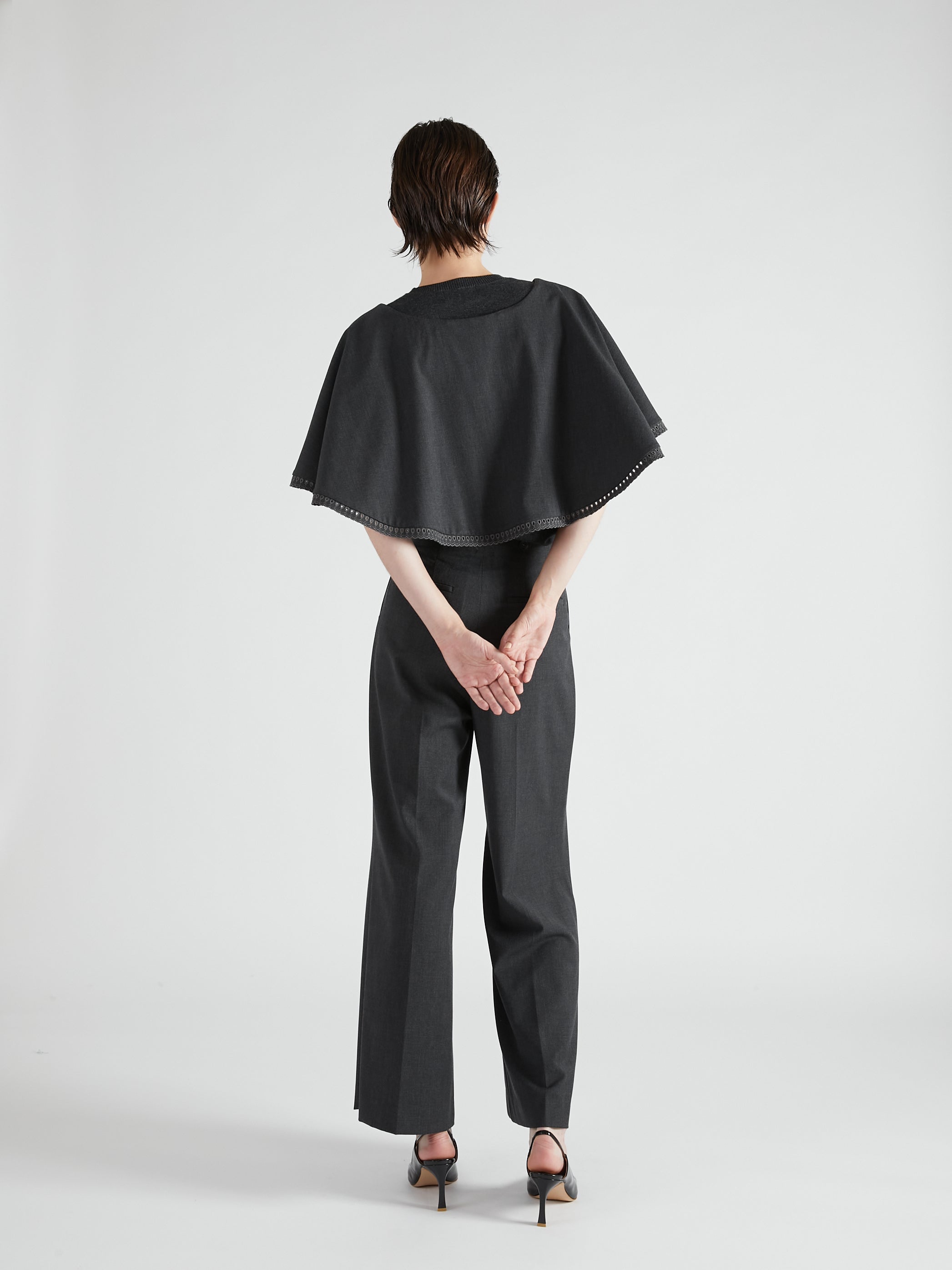 scallop cape set pants|GRAY