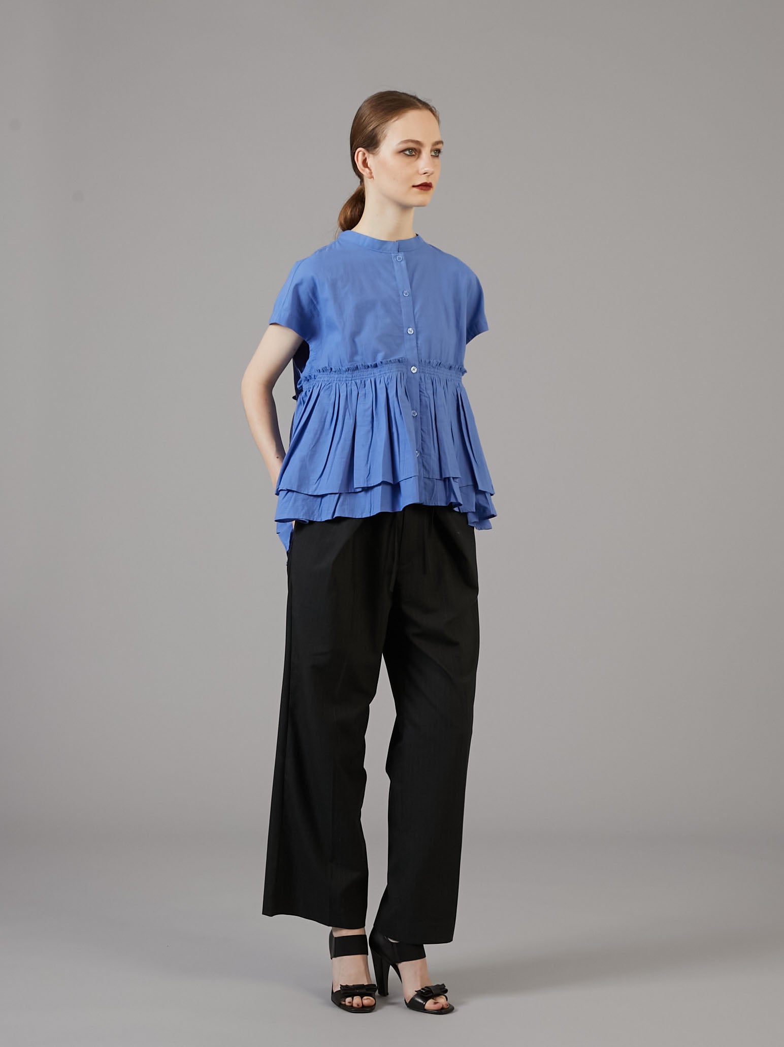 gather french sleeve blouse|BLUE