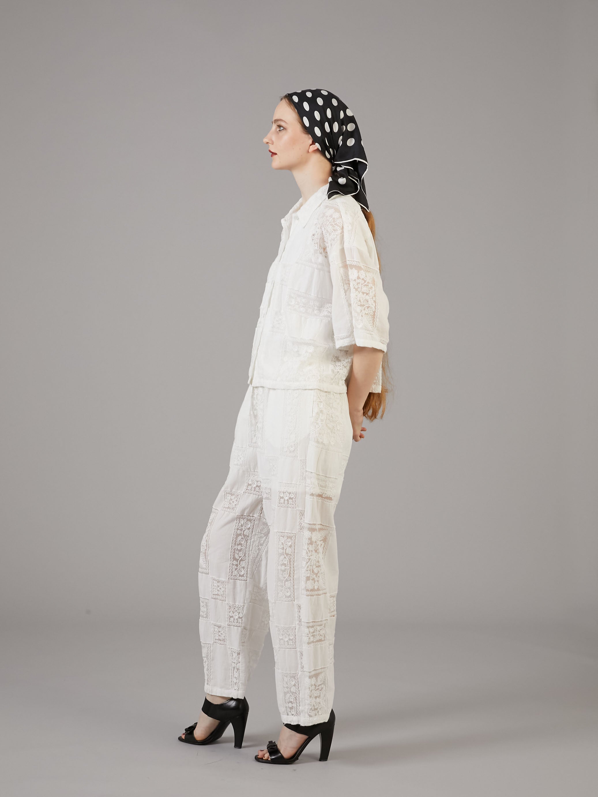 patchwork embroidery pants|WHITE