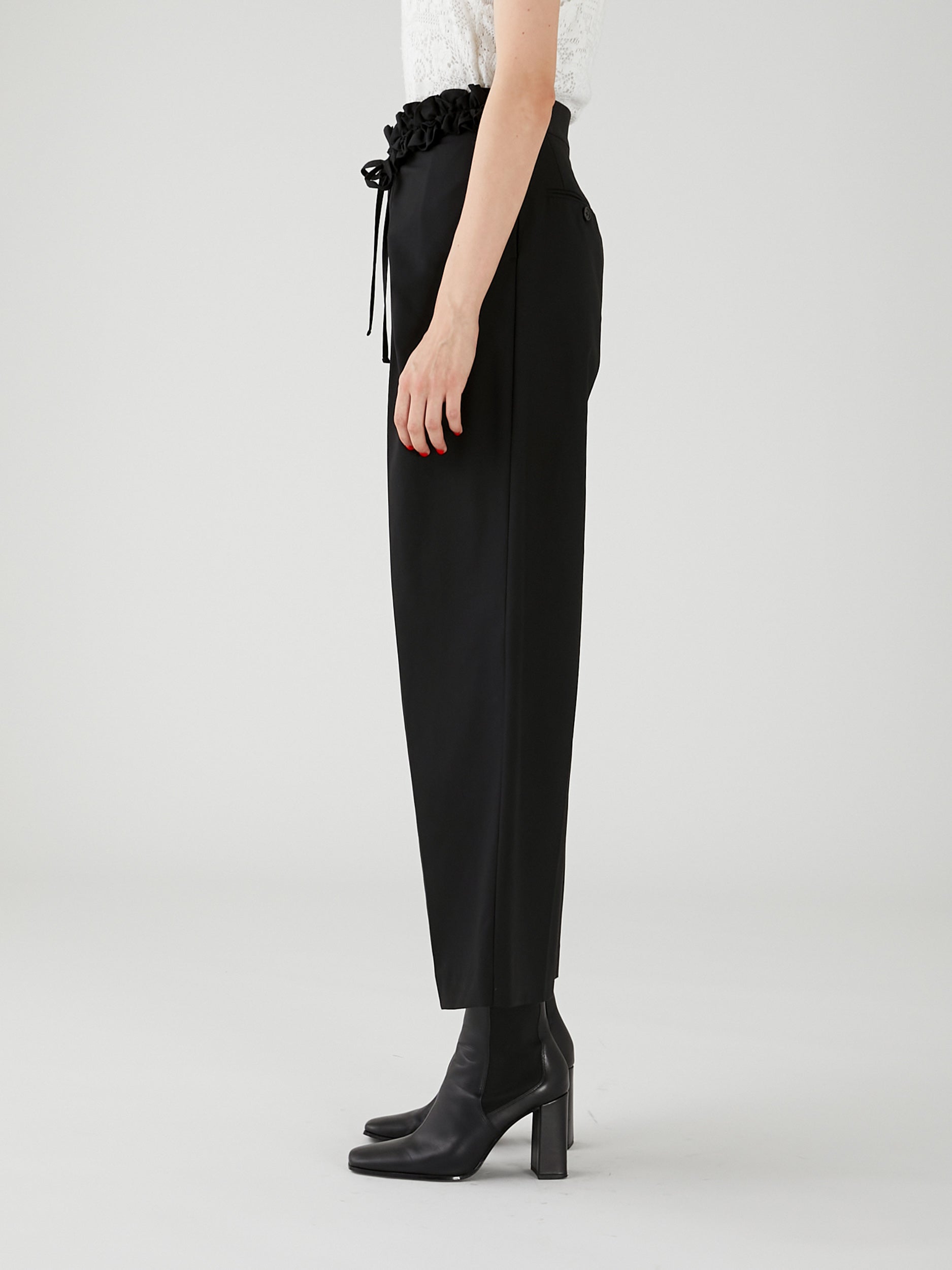 frill belt trousers|BLACK