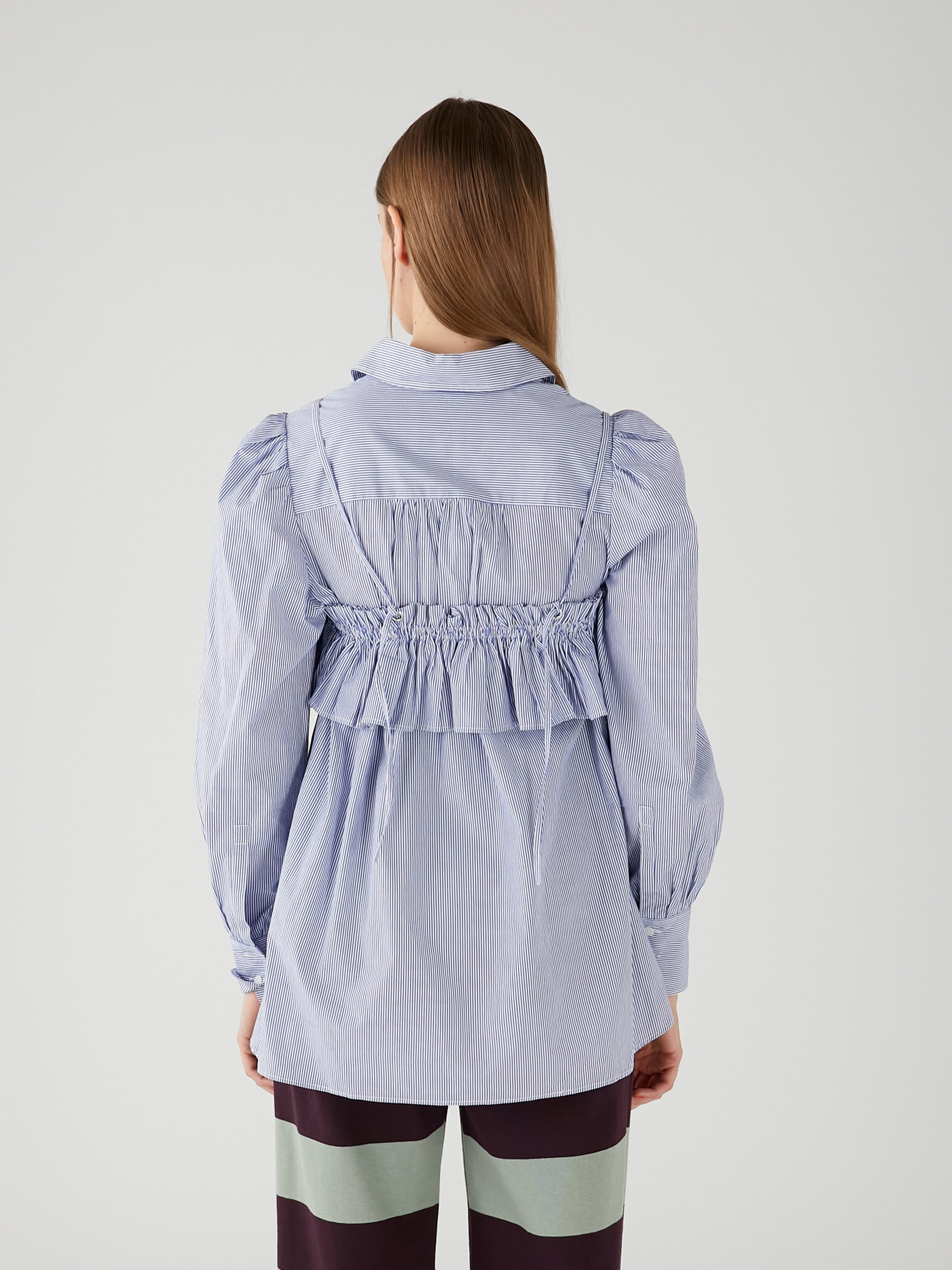 gathered cami puff sleeve shirts |BLUE