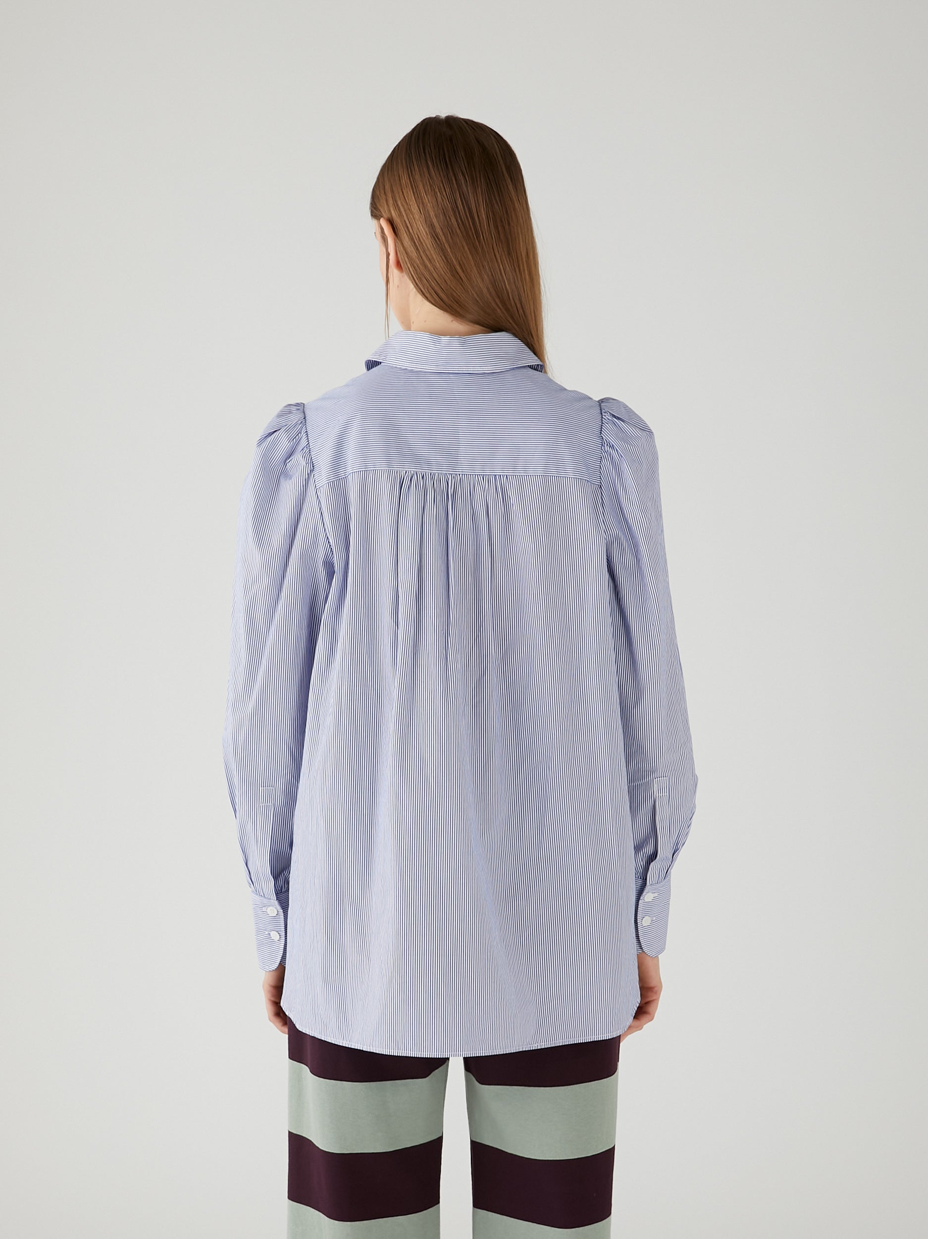 gathered cami puff sleeve shirts |BLUE