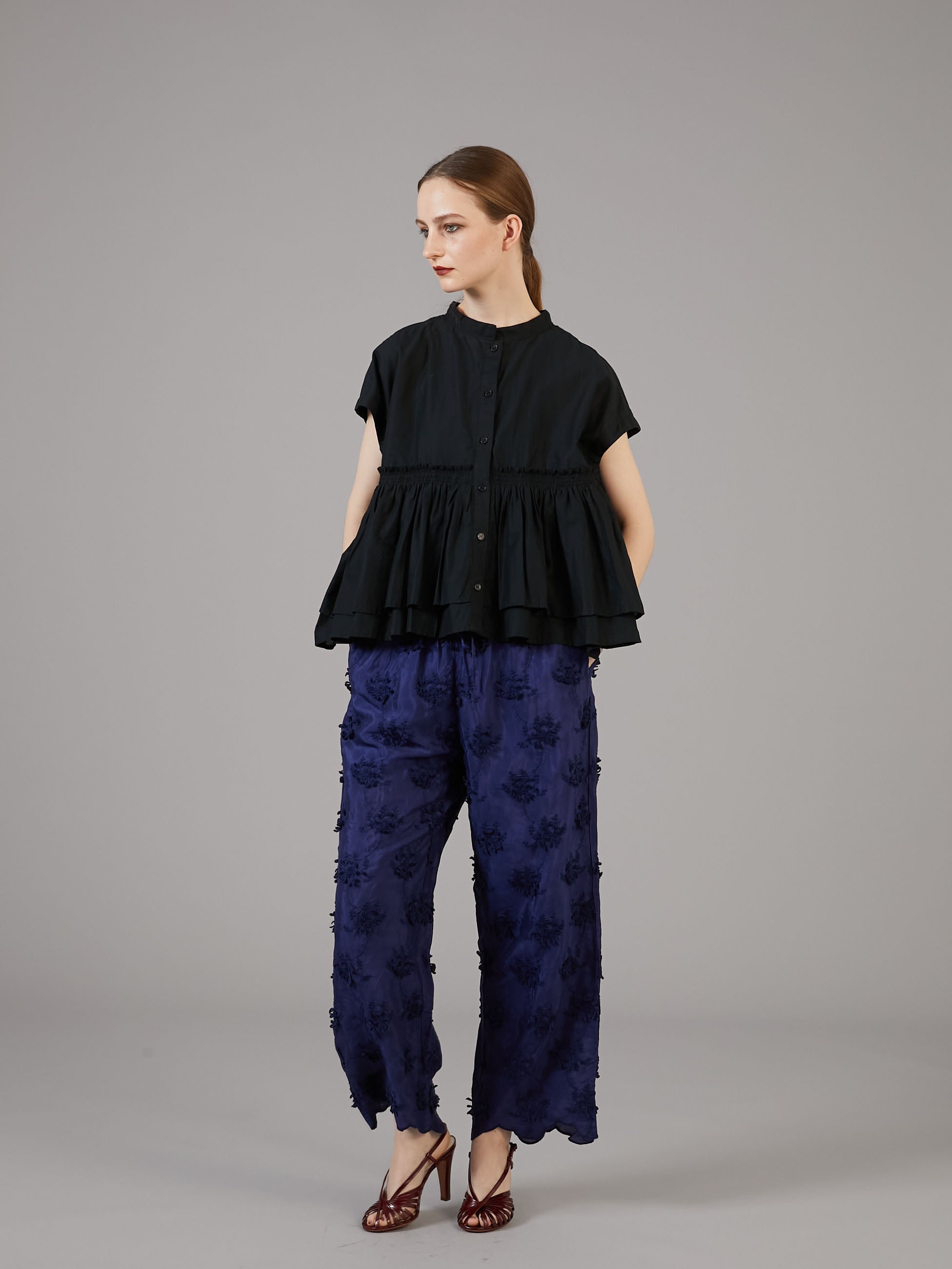 gather french sleeve blouse|BLUE