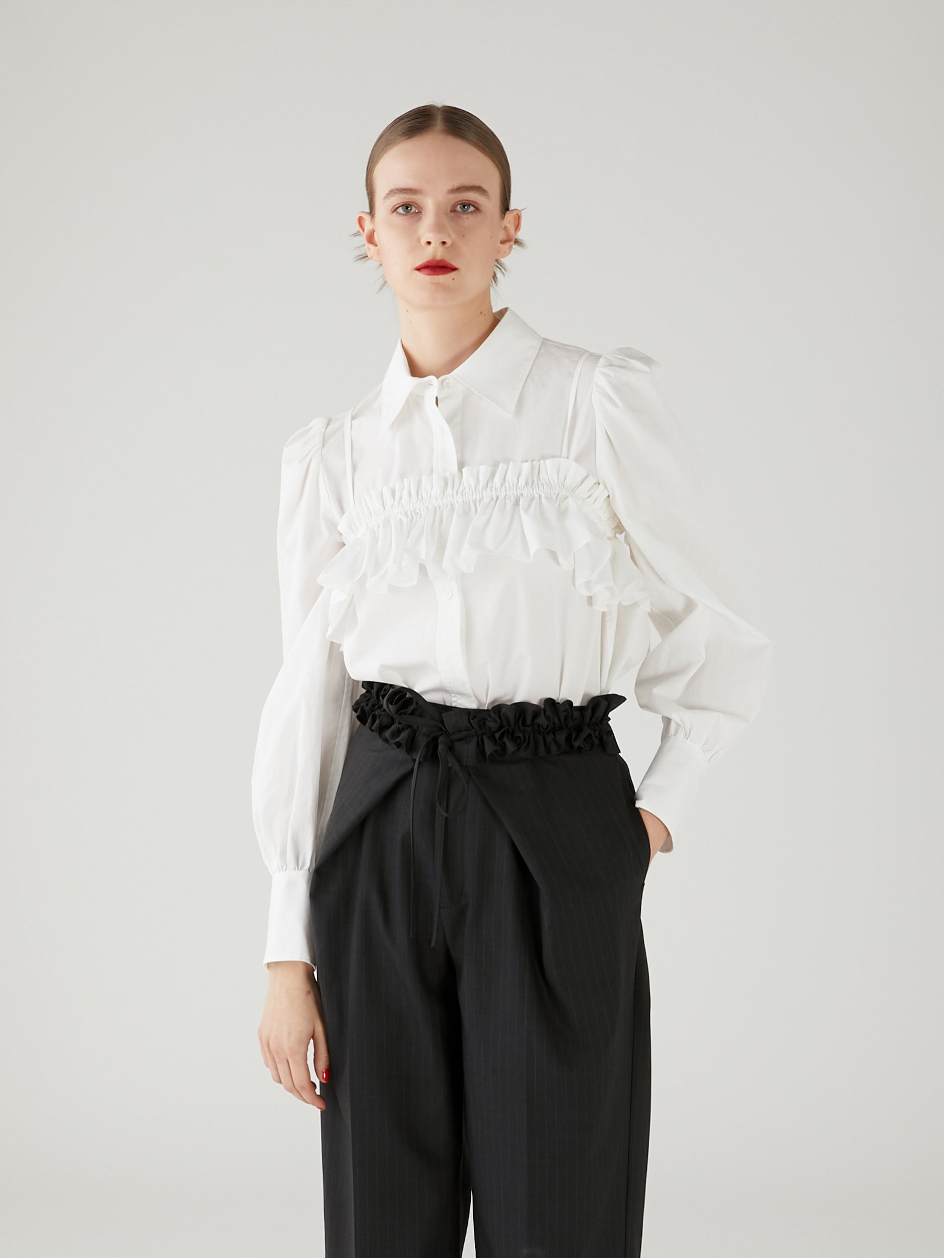gathered cami puff sleeve shirts|WHITE