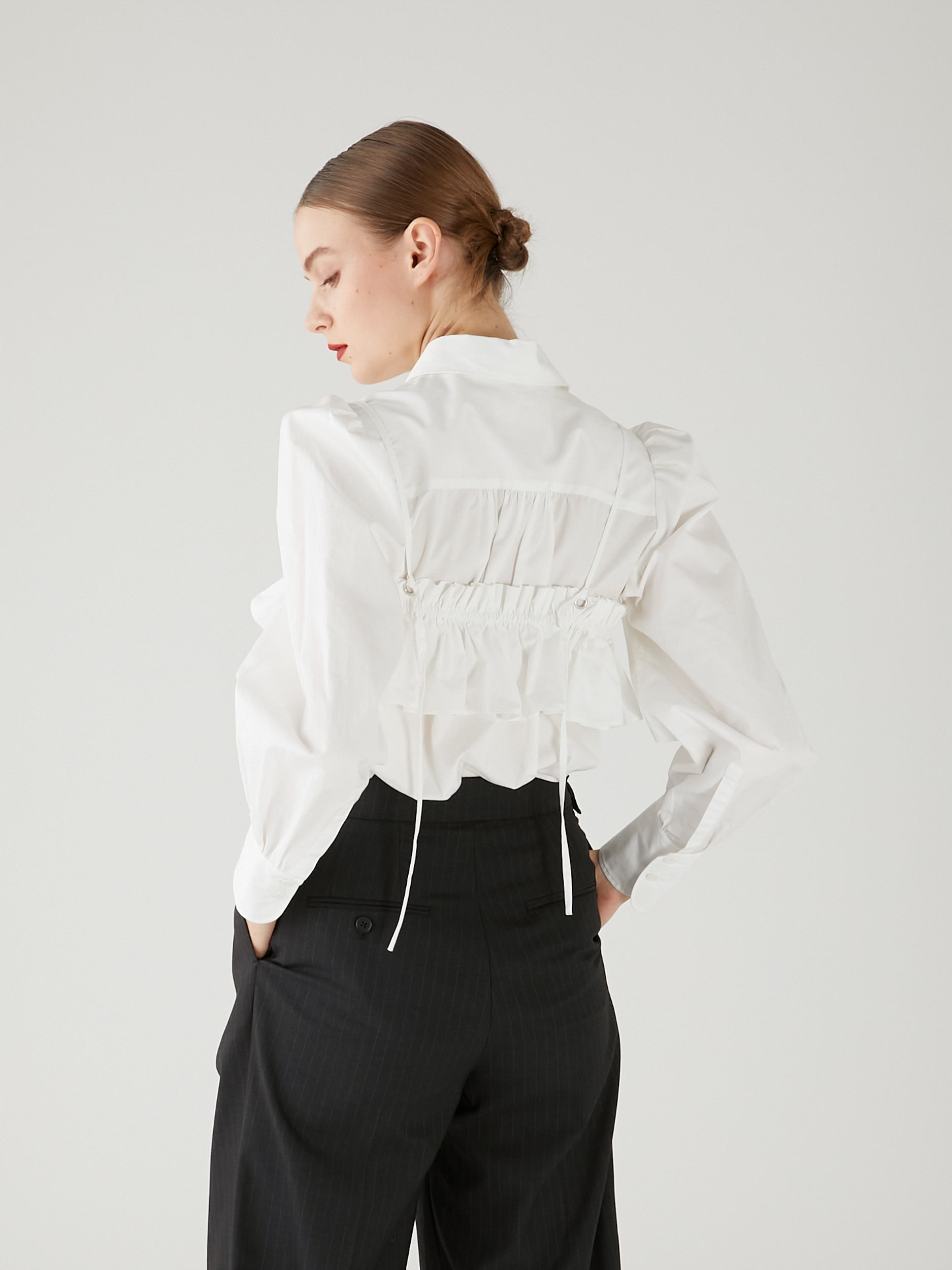 gathered cami puff sleeve shirts|WHITE
