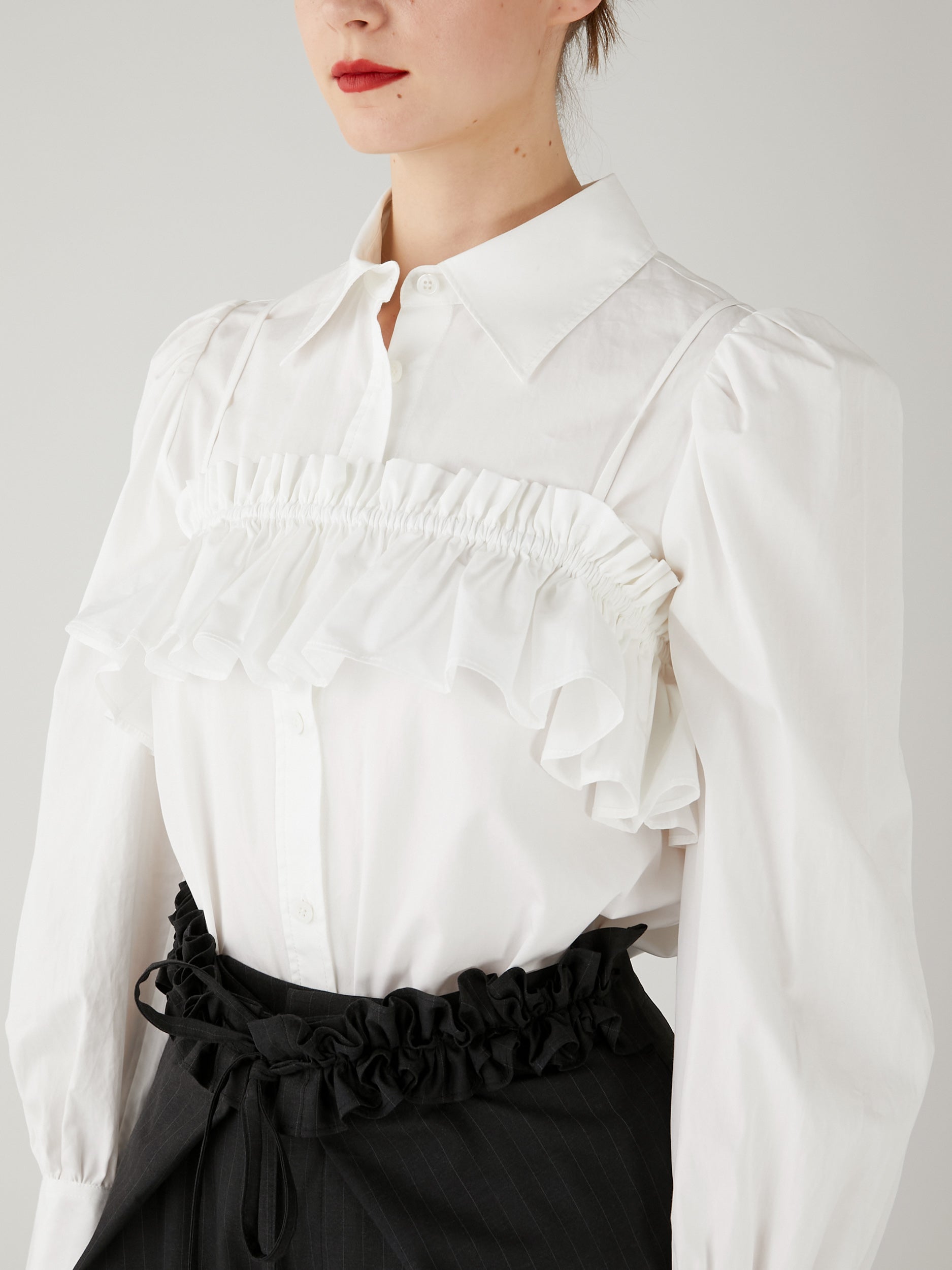 gathered cami puff sleeve shirts|WHITE