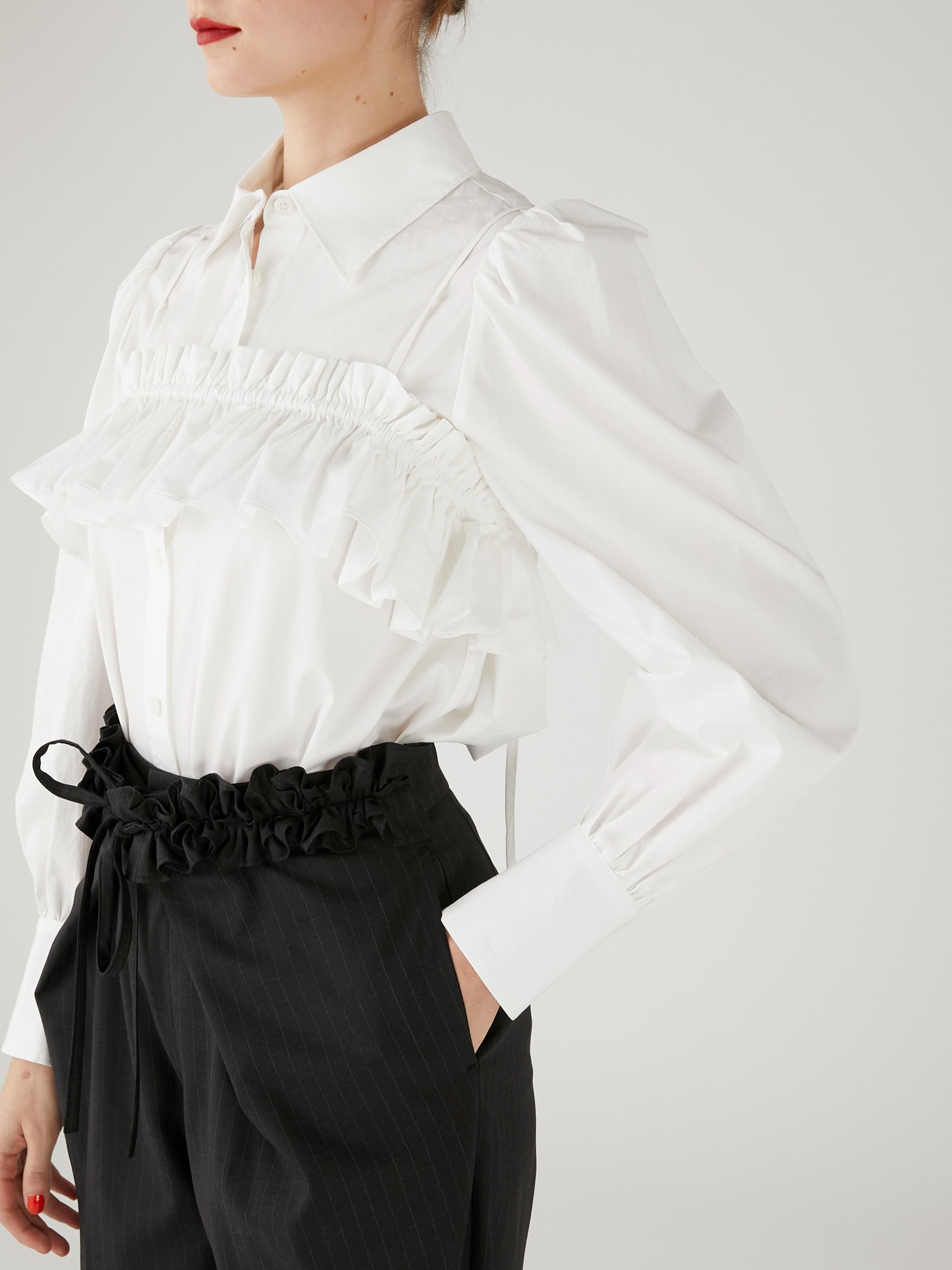 gathered cami puff sleeve shirts|WHITE