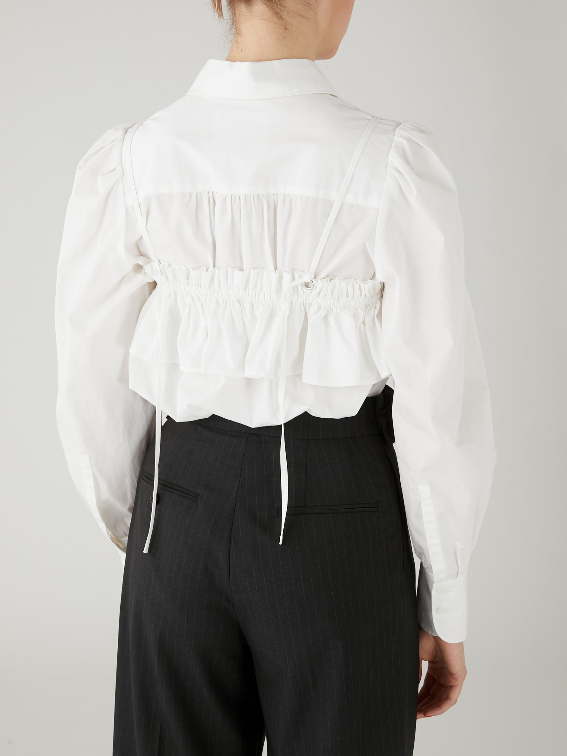 gathered cami puff sleeve shirts|WHITE