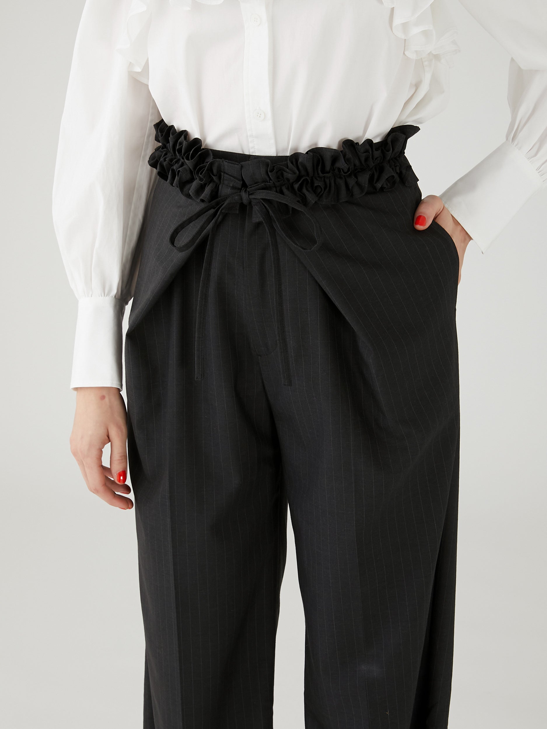 frill belt trousers|GRAY