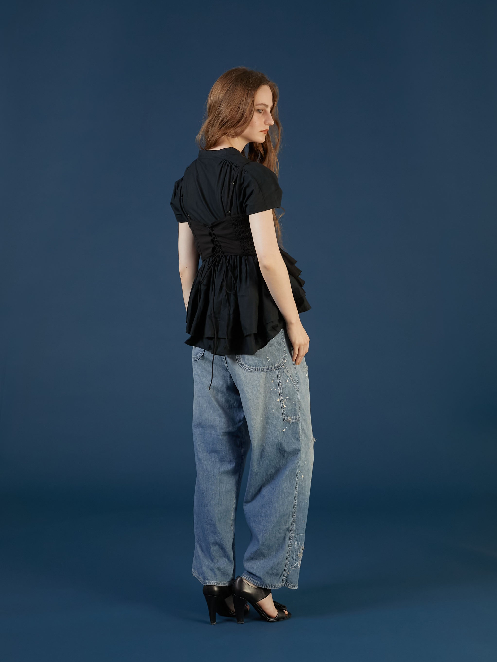 asymmetry flower cami |BLACK