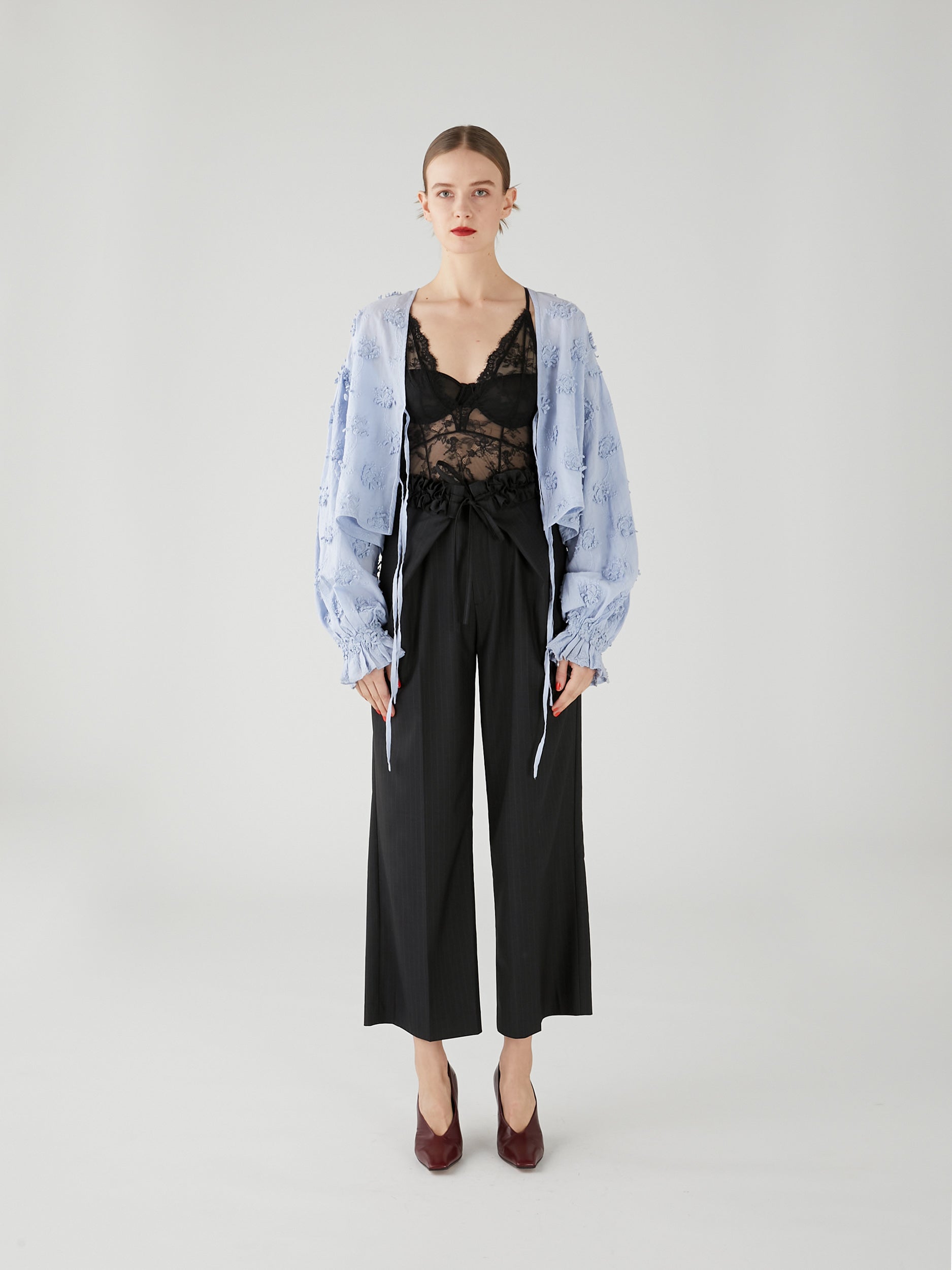 frill belt trousers|BLACK