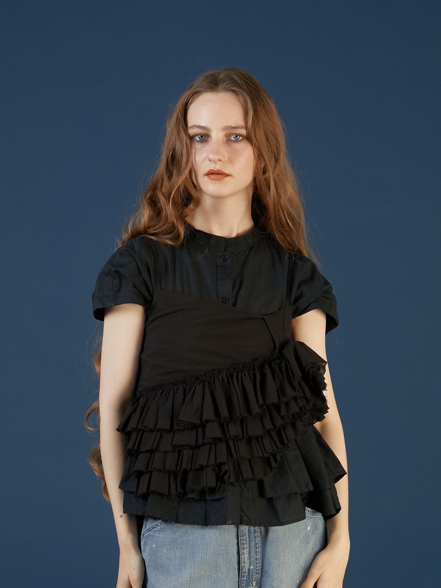 asymmetry flower cami |BLACK