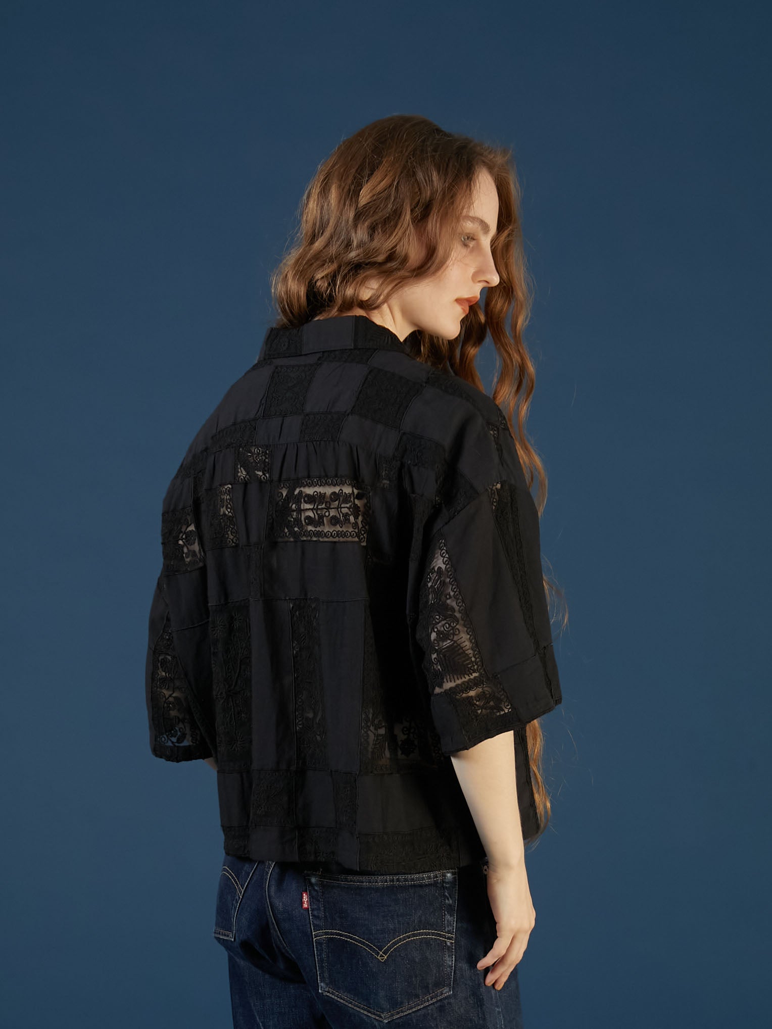patchwork embroidery shirts|BLACK
