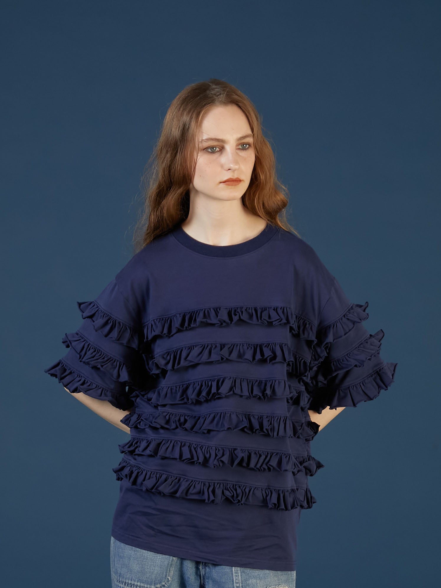 frill cutsew |NAVY