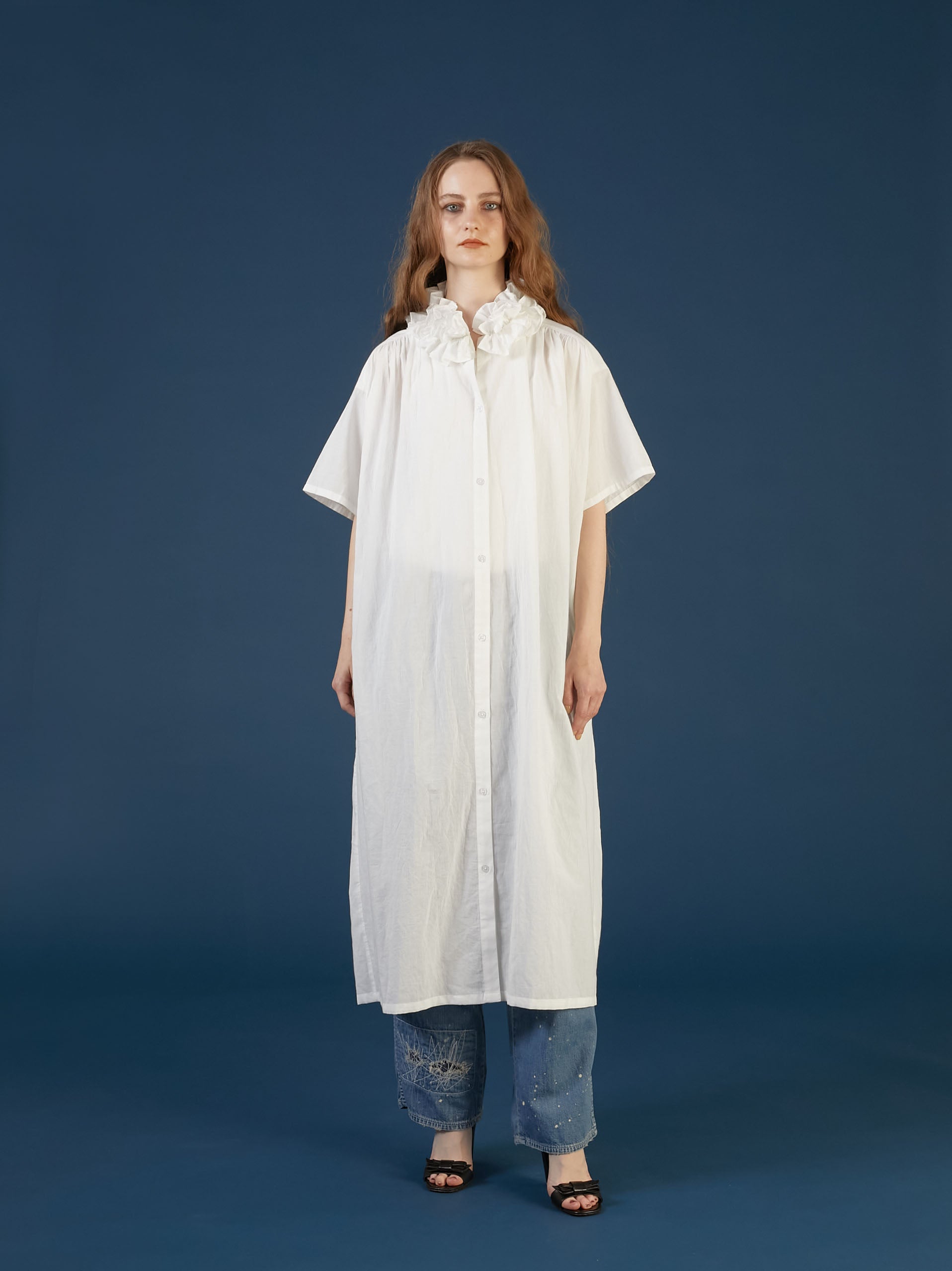 cotton frill coller onepiece |WHITE