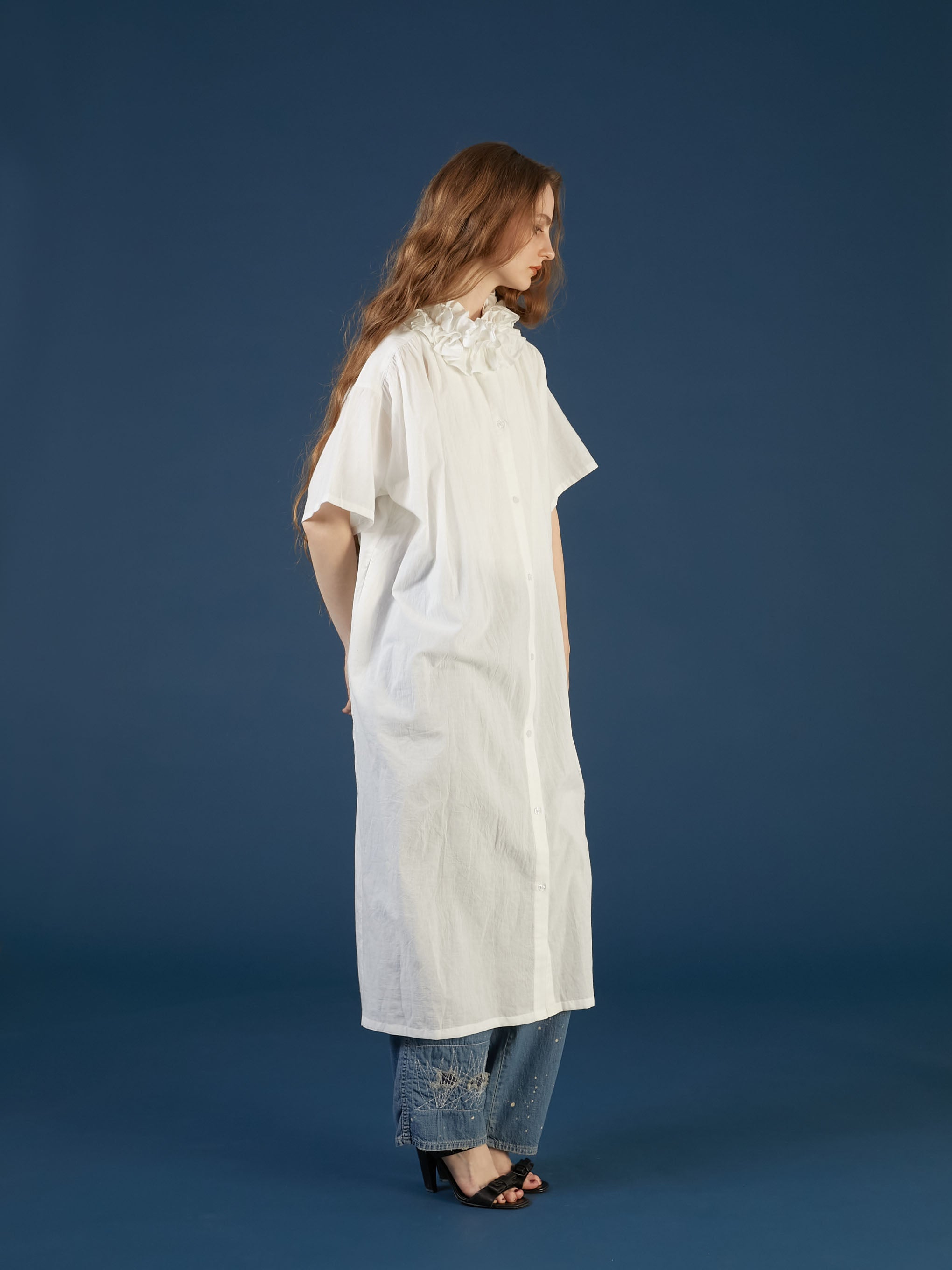 cotton frill coller onepiece |WHITE