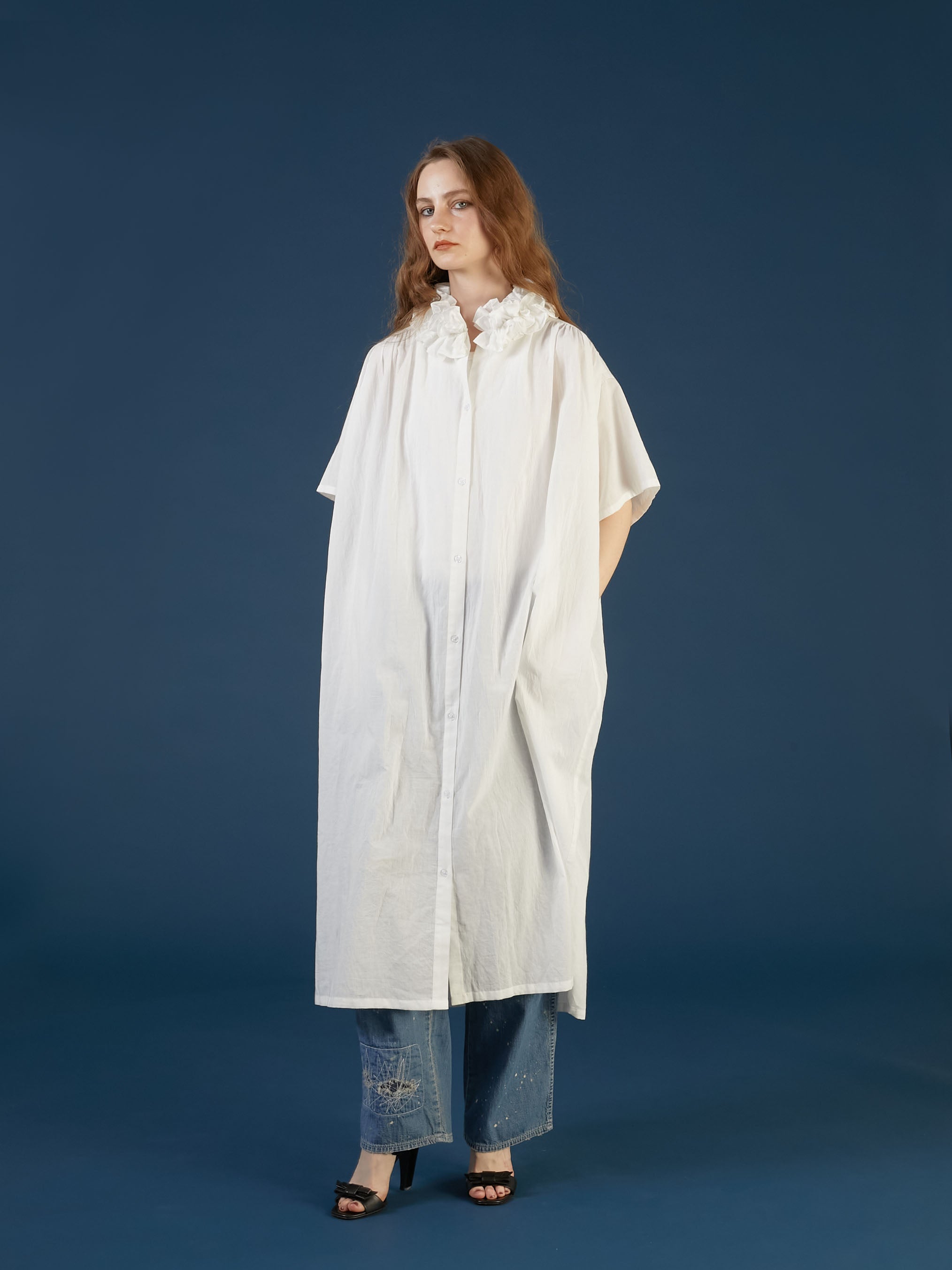 cotton frill coller onepiece |WHITE