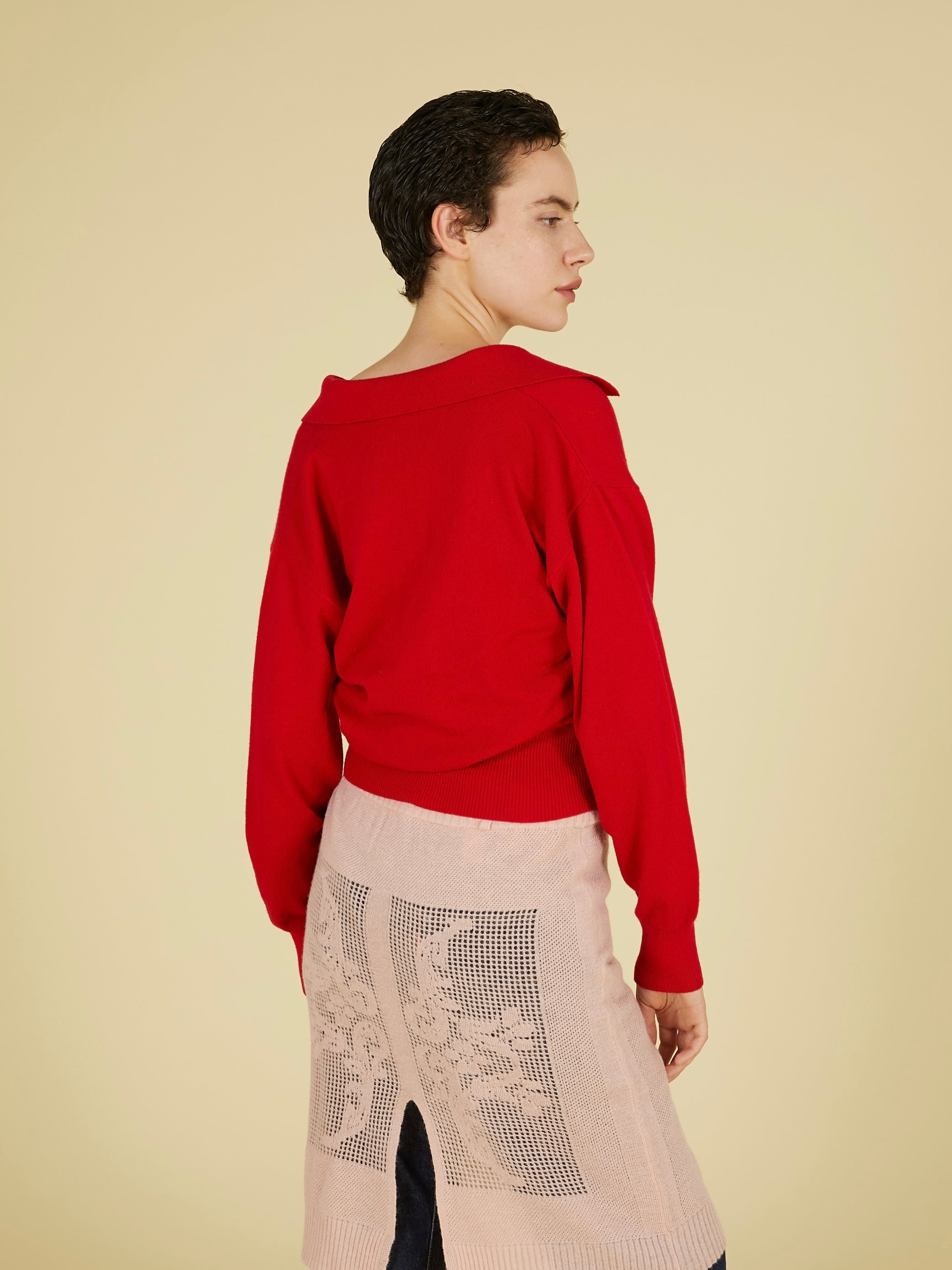 slow off knit top|RED