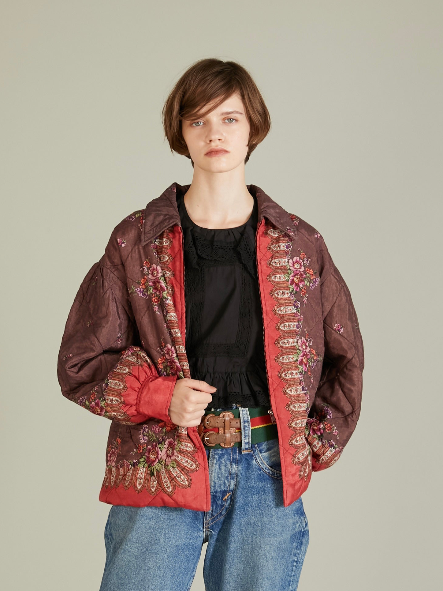 pattern quilt blouson|RED