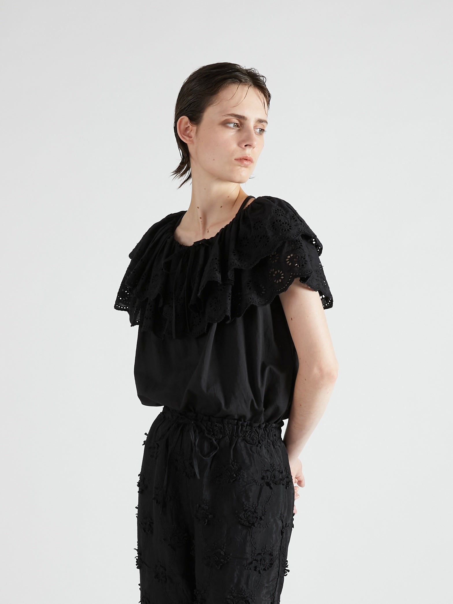 cutwork embroidery blouse|BLACK