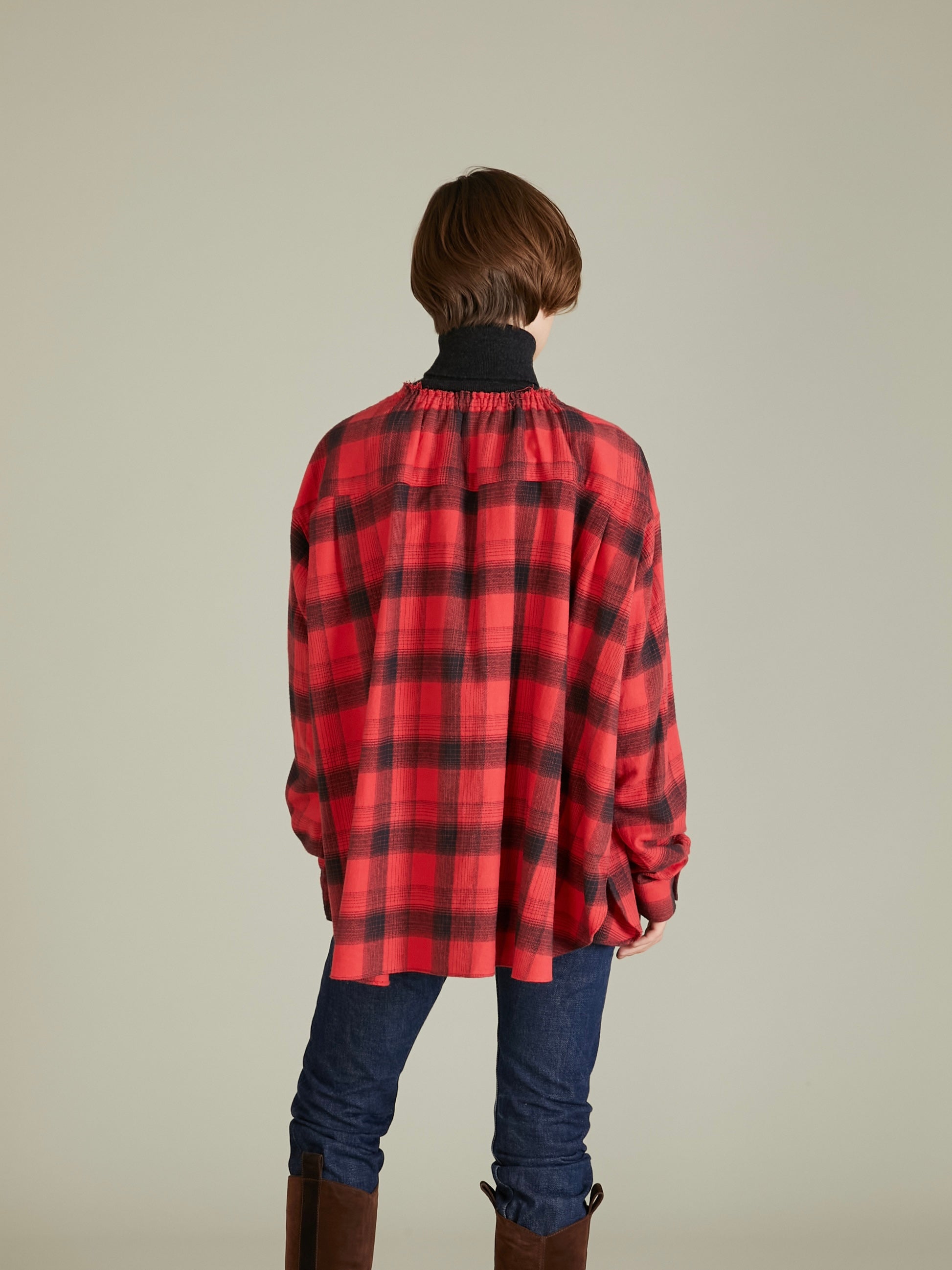 nel check shirt bustier|RED