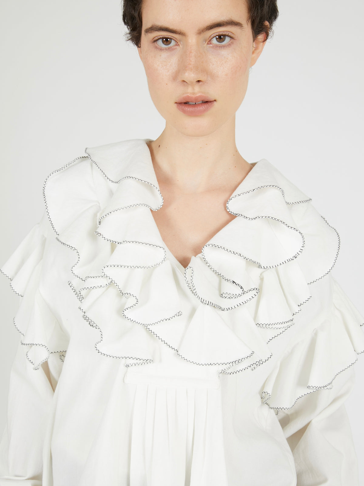 double front ruffle collar blouse|WHITE