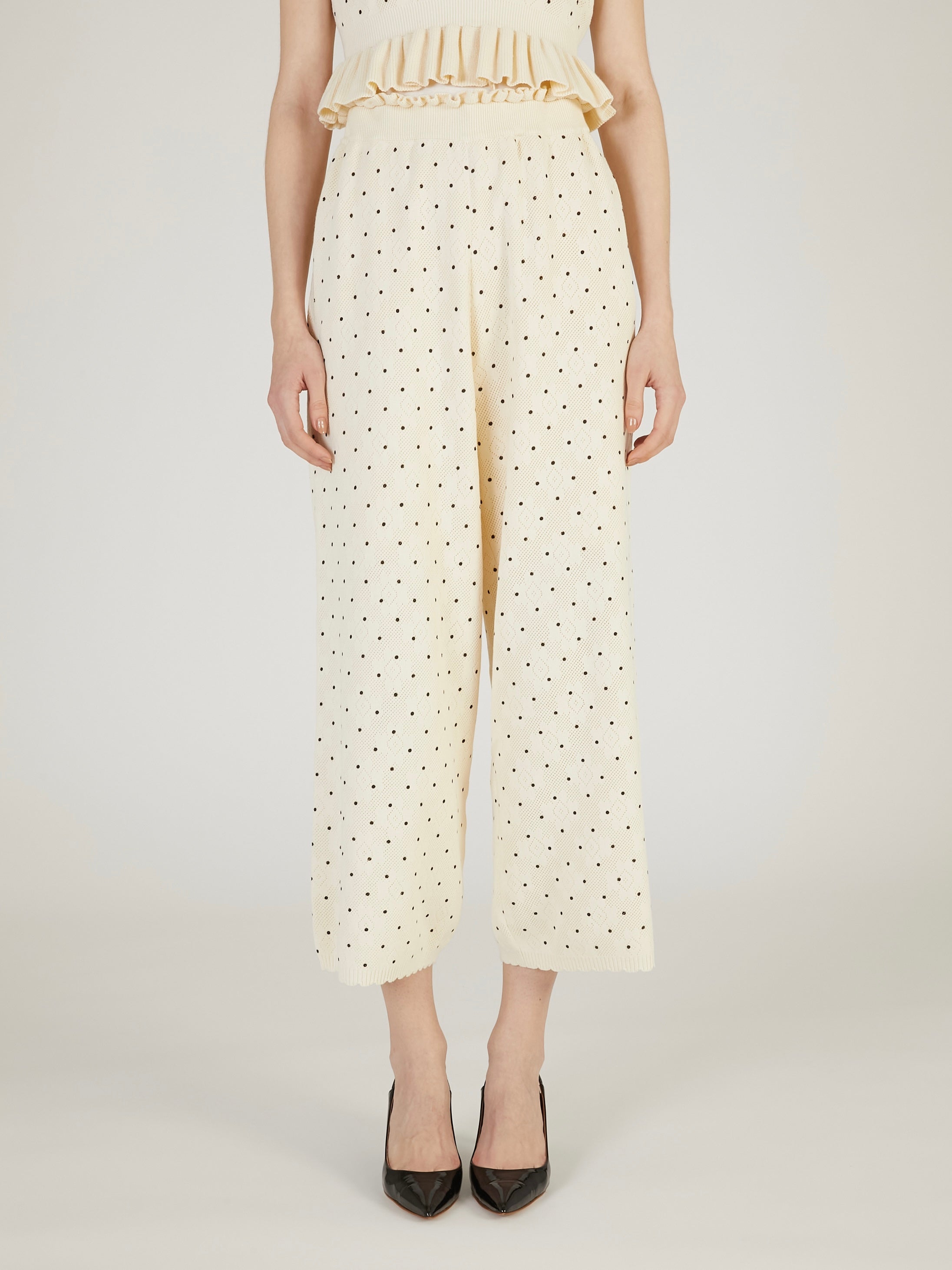 flower Jacquard dot pants|IVORY
