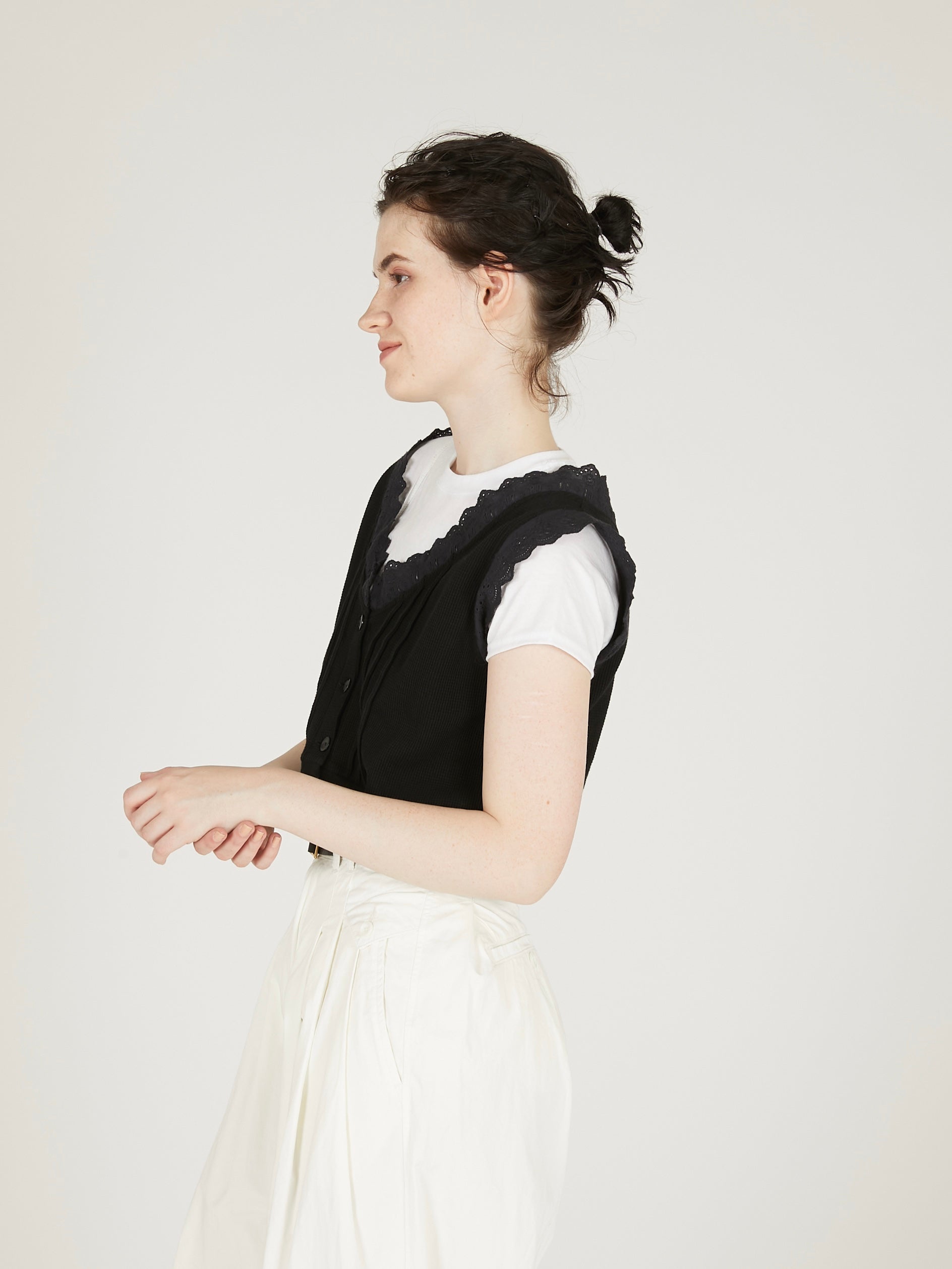 waffle frill vest|BLACK