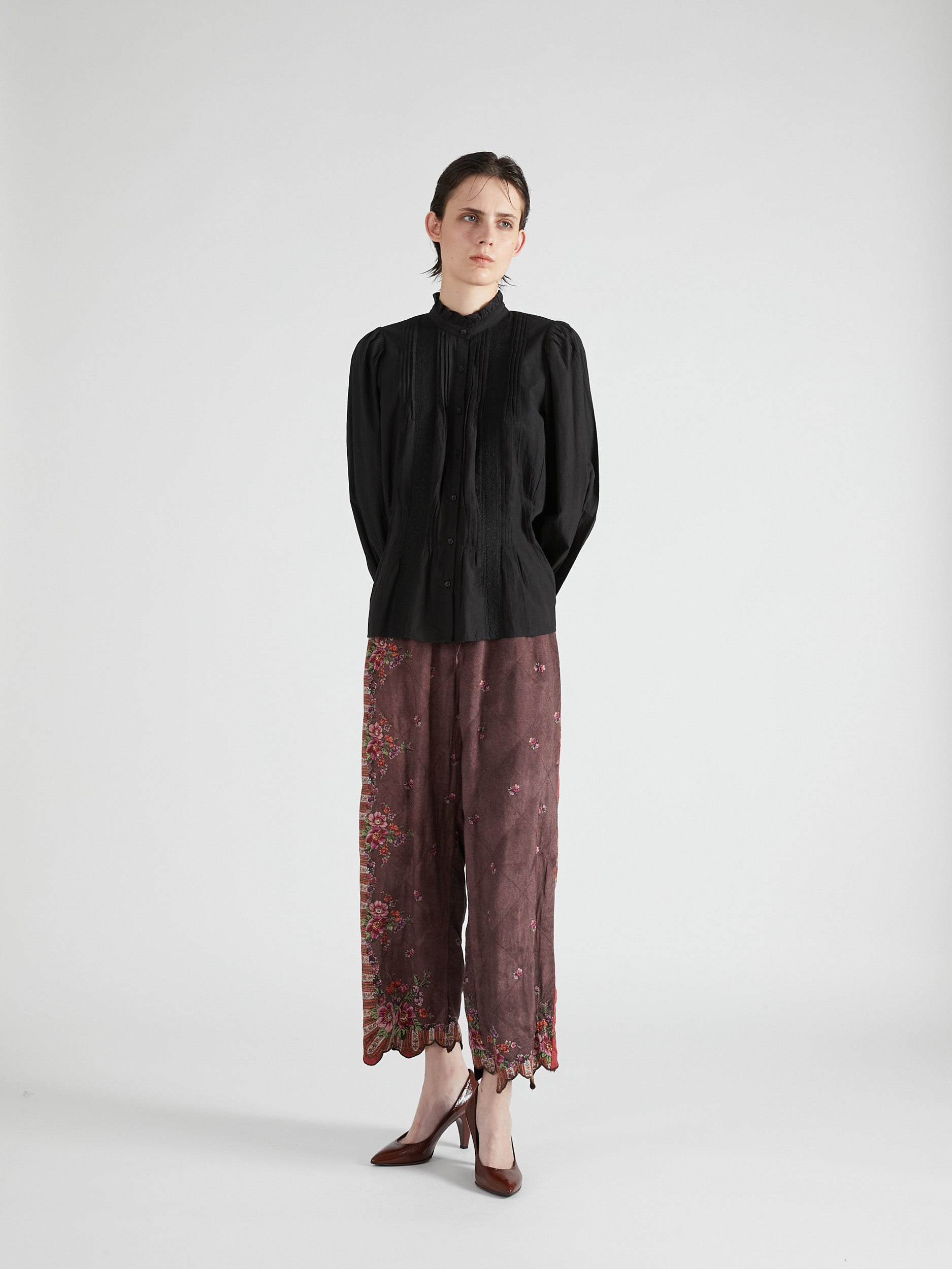 rebuilt neck embroidery blouse|BLACK