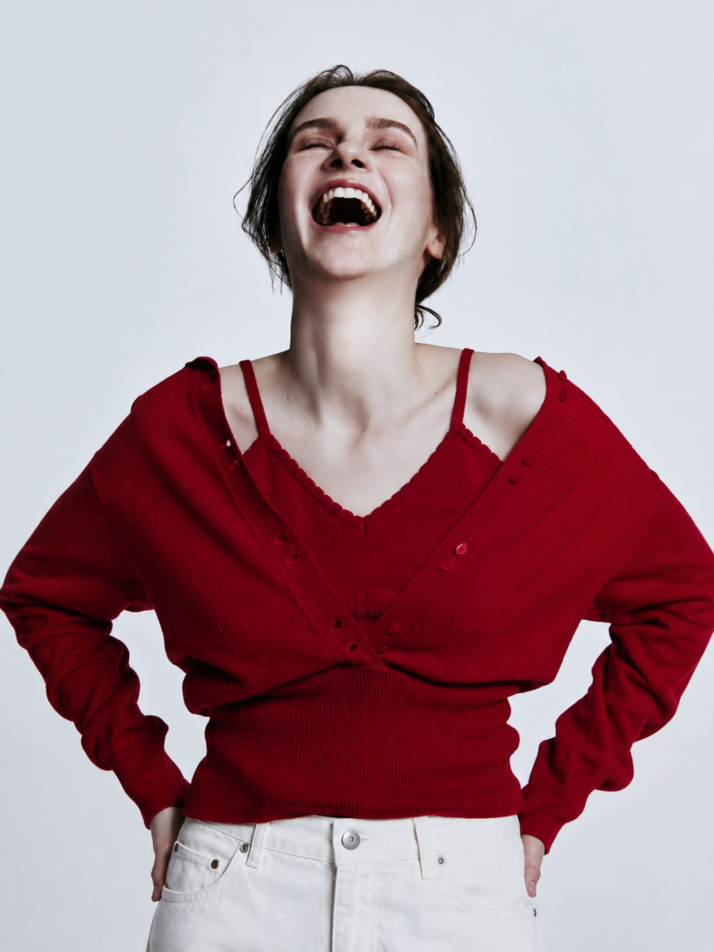 slow off knit top|RED