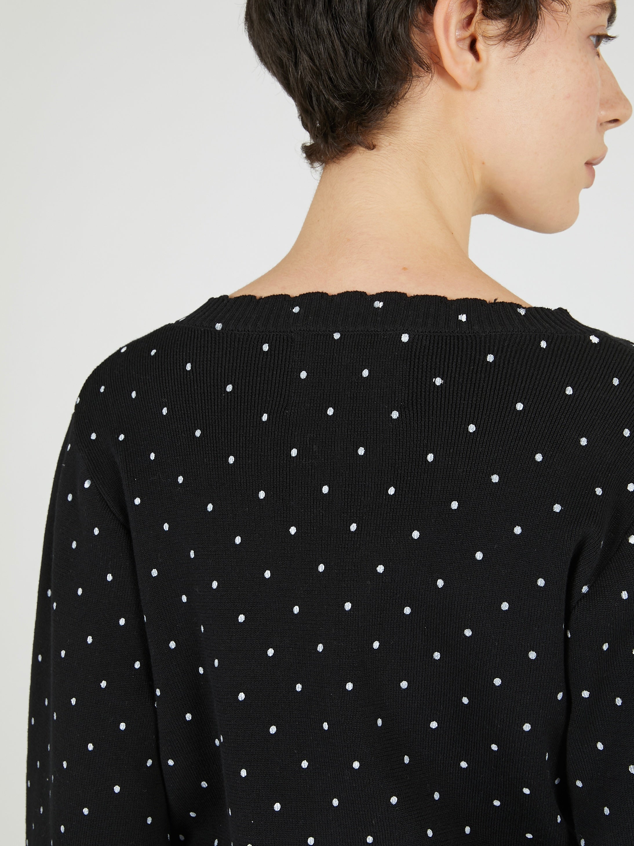 flower Jacquard dot cardigan|BLACK