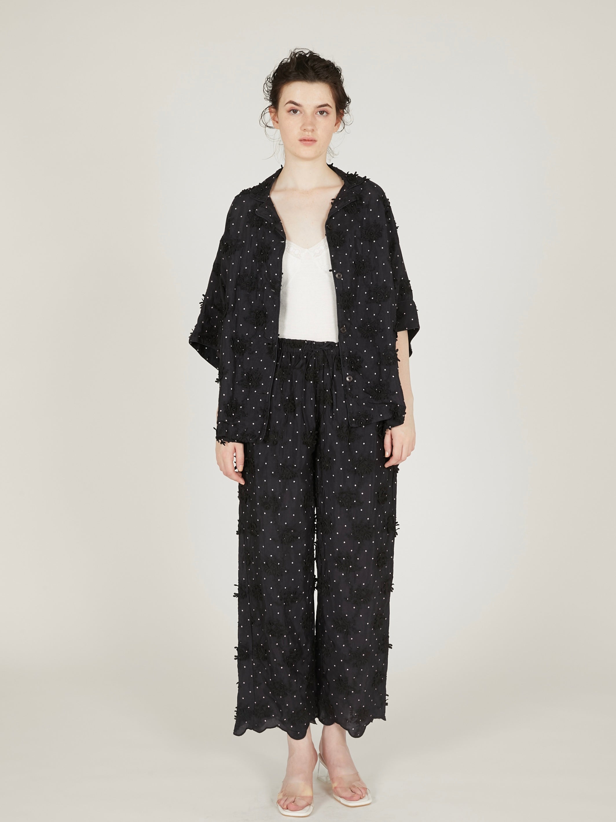 dot 3D embroidery open collar shirts|BLACK