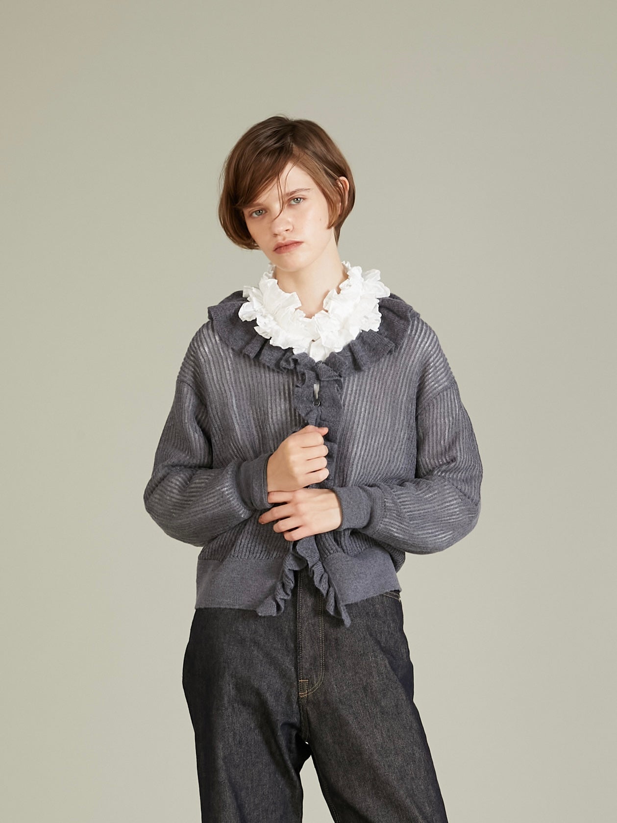 cotton frill collar shirts|WHITE