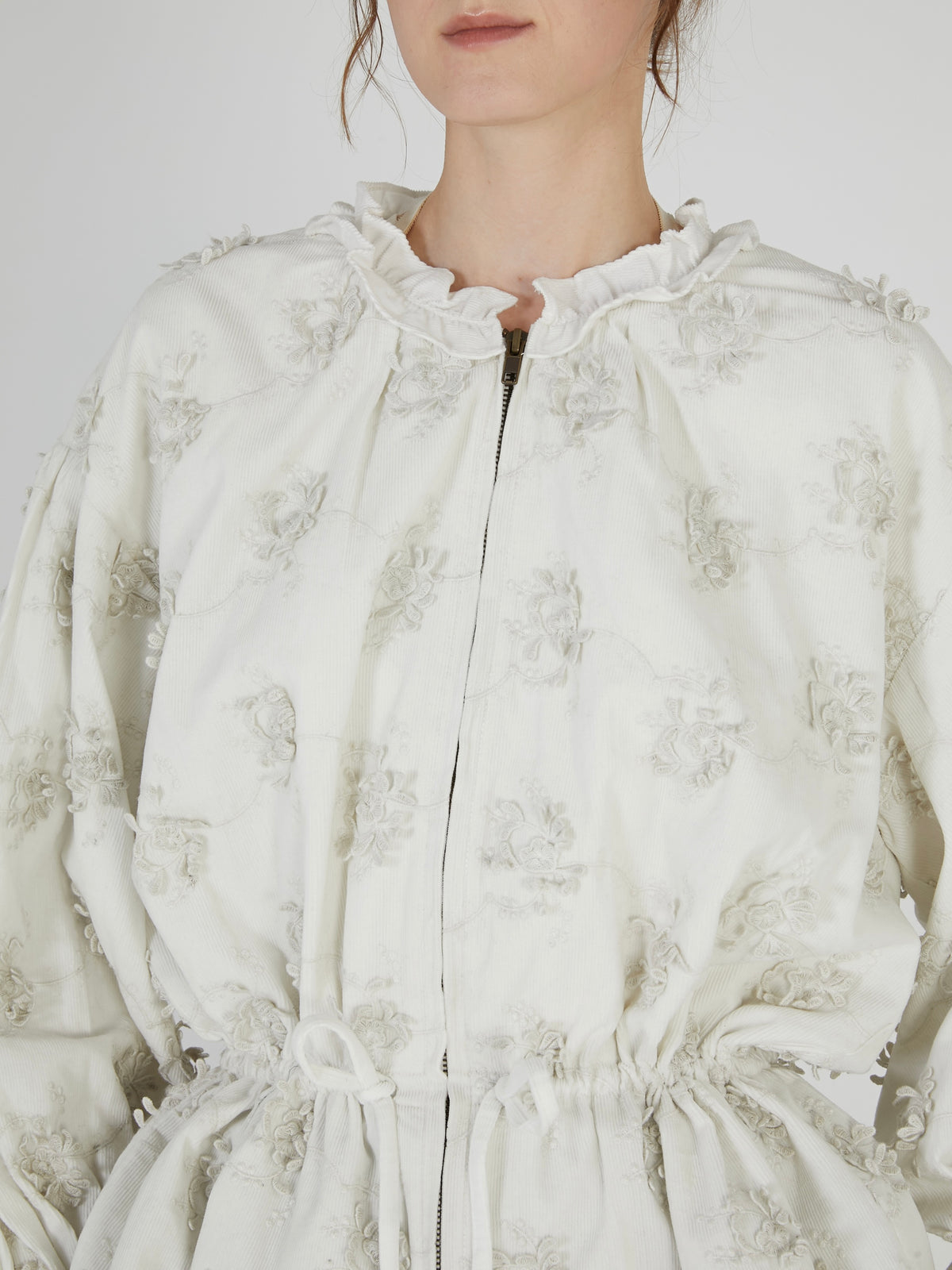 3D embroidery corduroy blouson|WHITE