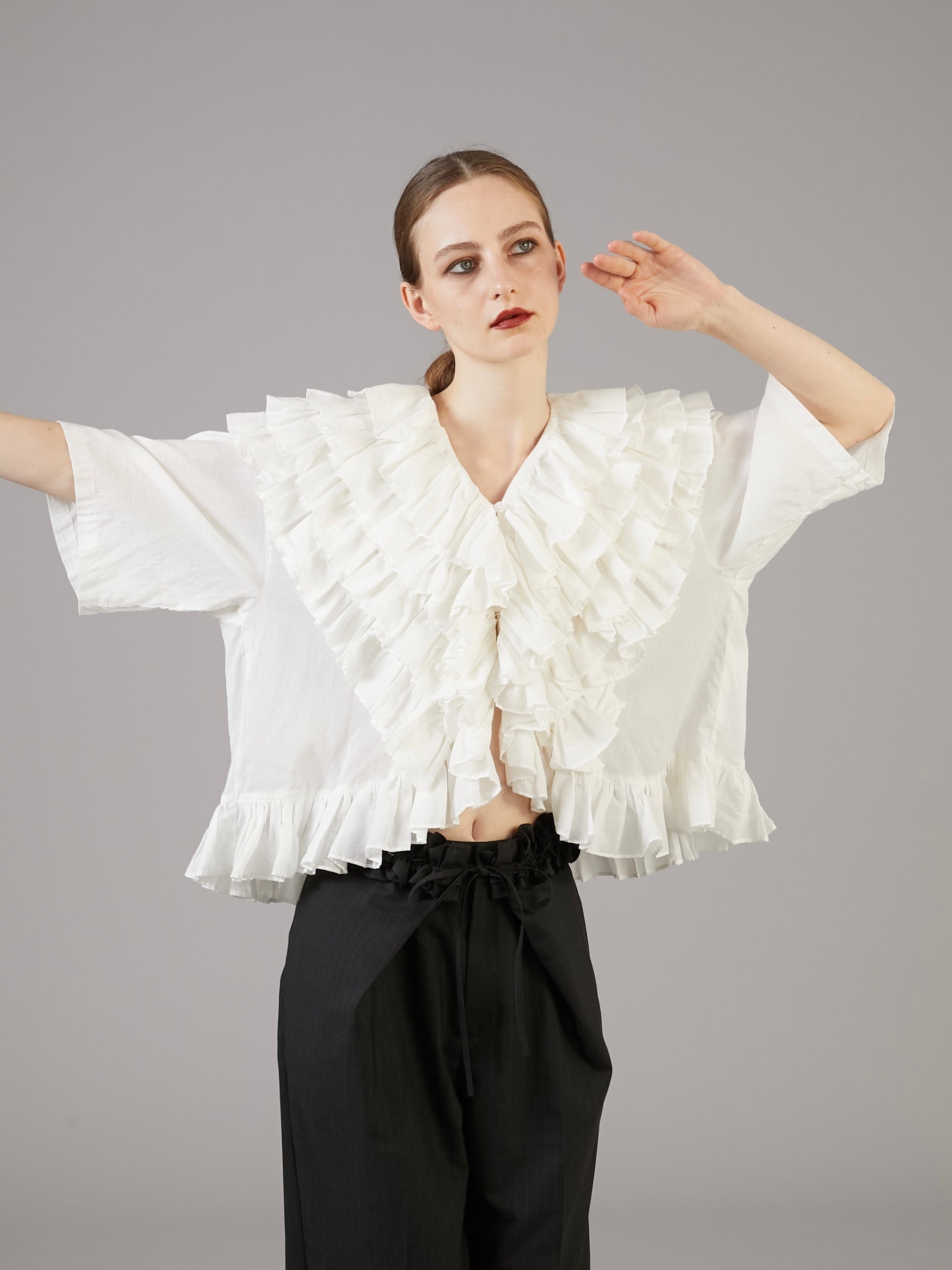 frill poncho blouse | WHITE