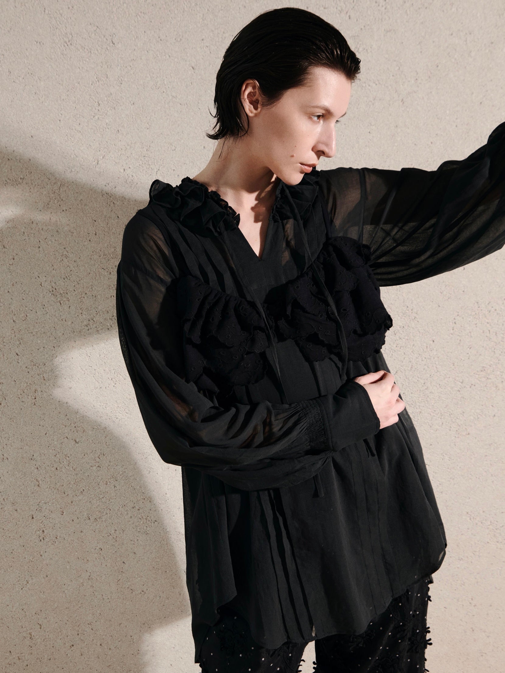 embroidery scallup bra|BLACK