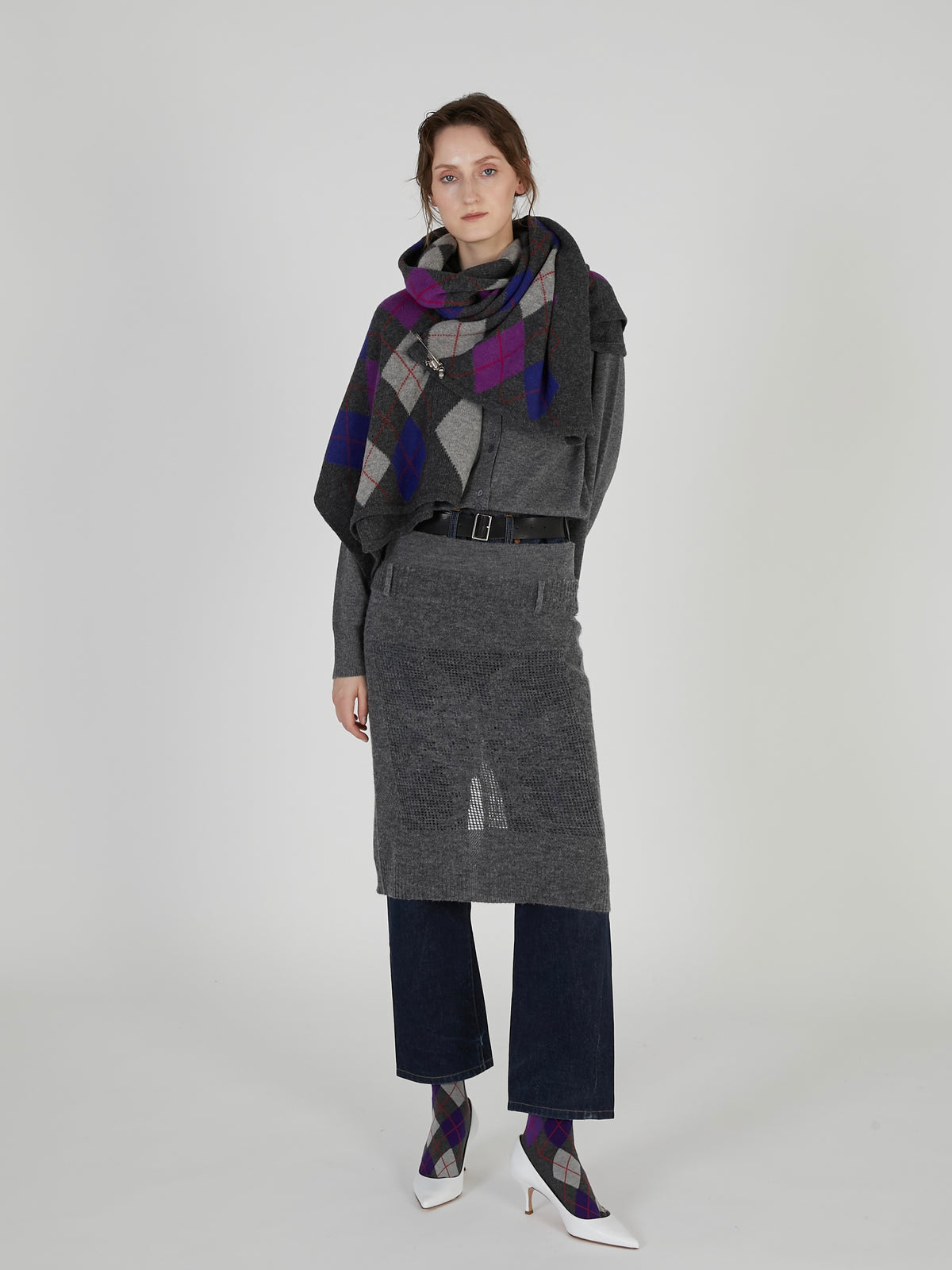 point tail 2way knit skirt|GRAY