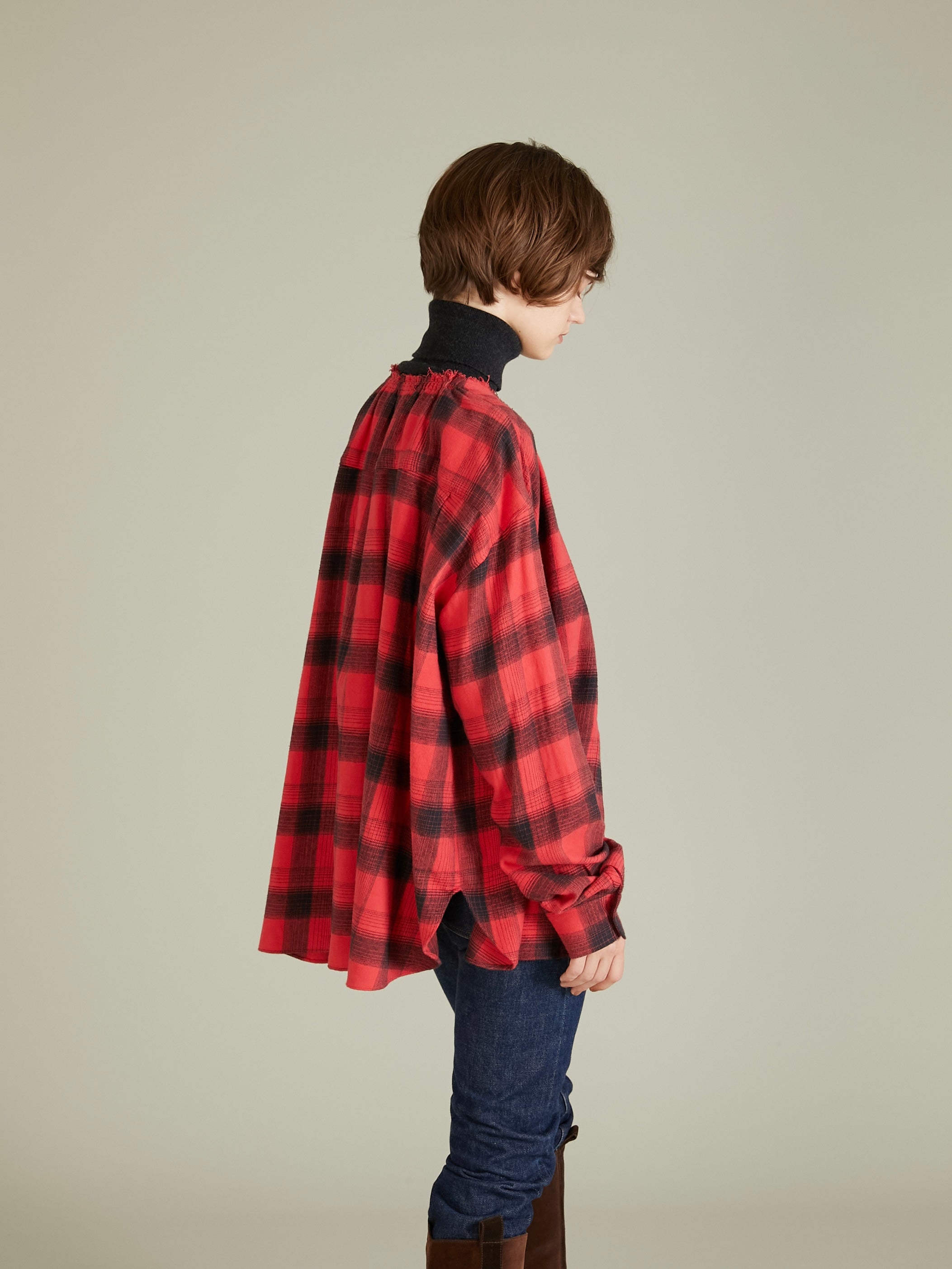 nel check shirt bustier|RED