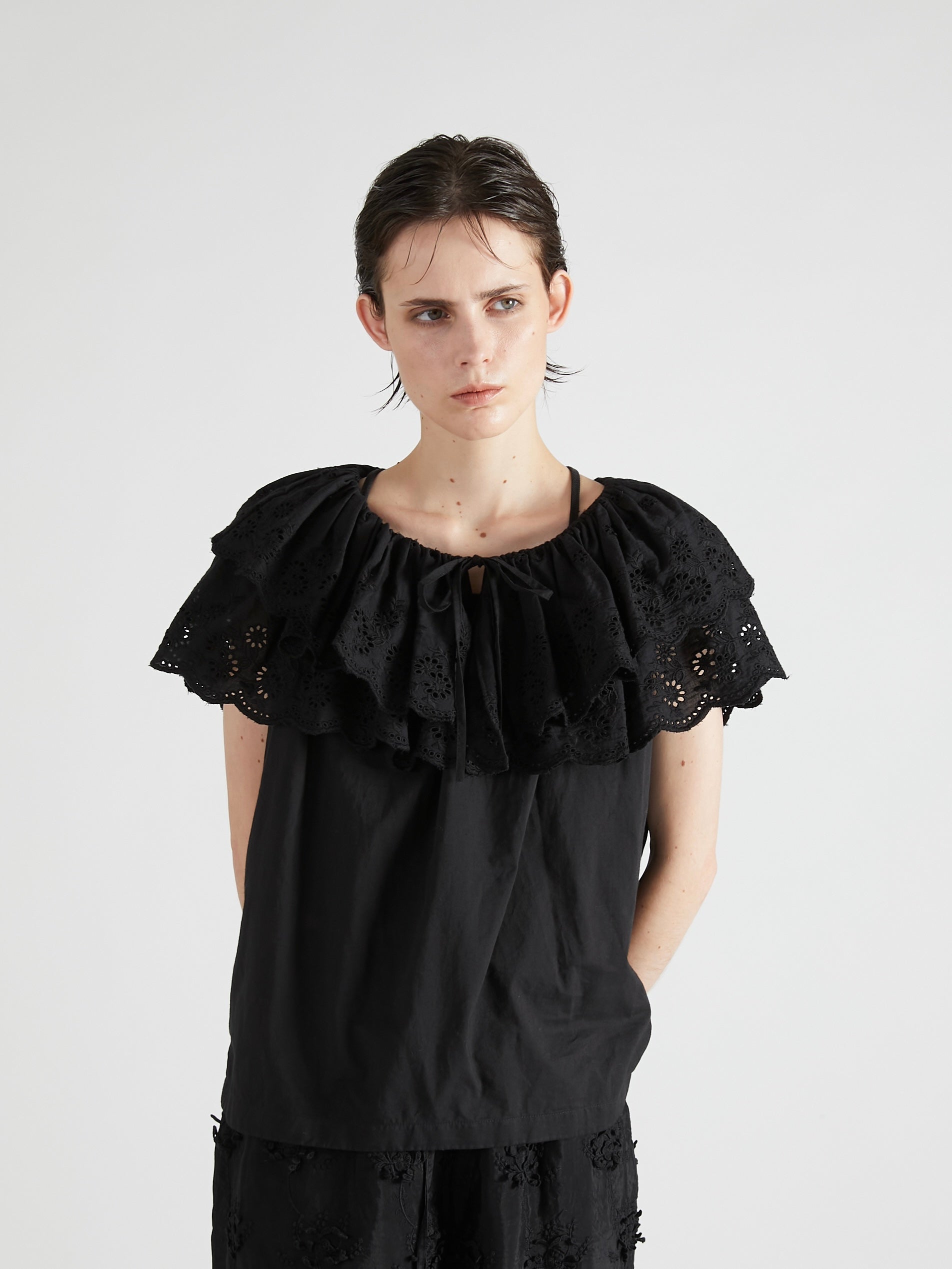 cutwork embroidery blouse|BLACK