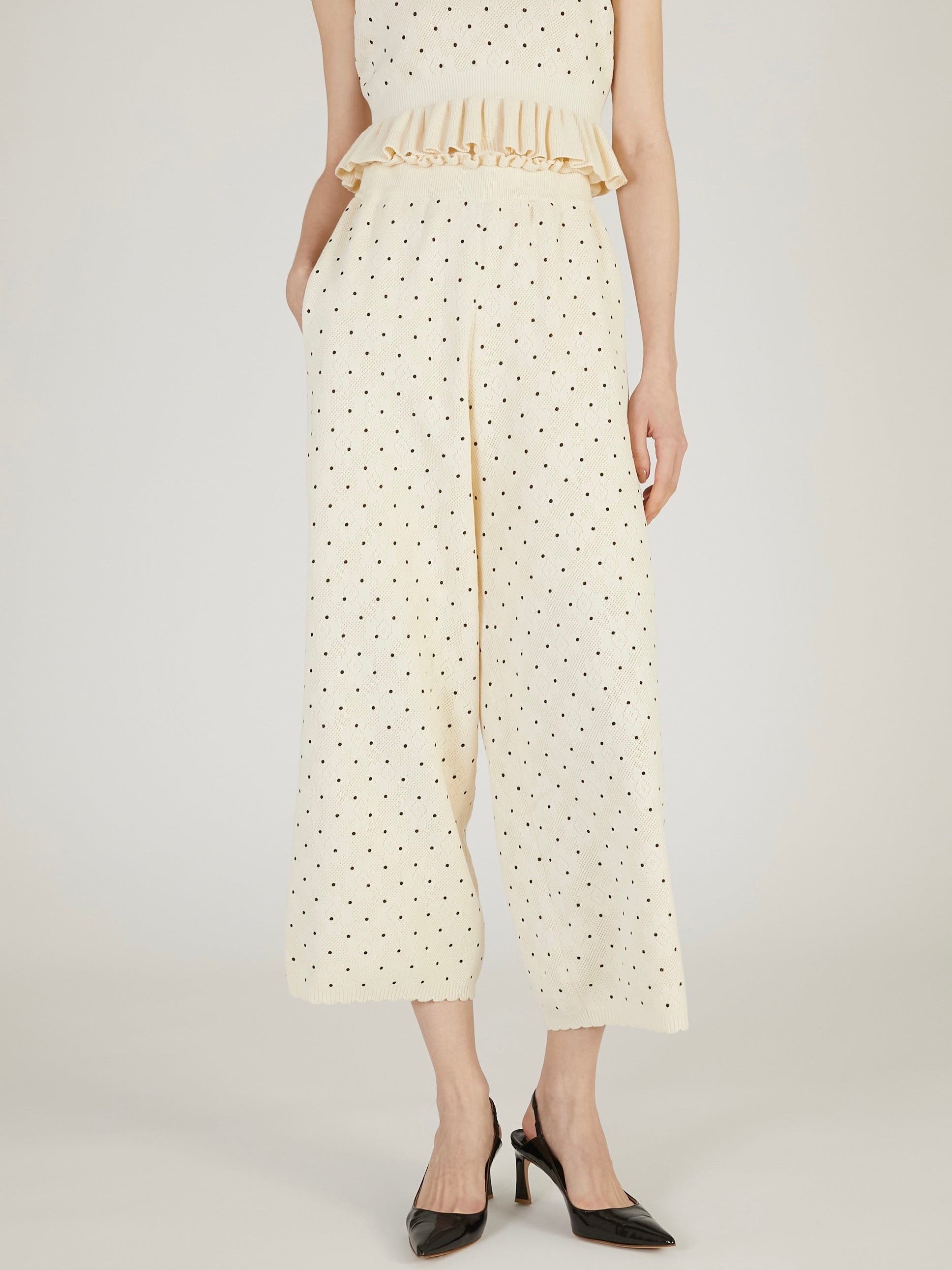 flower Jacquard dot pants|IVORY