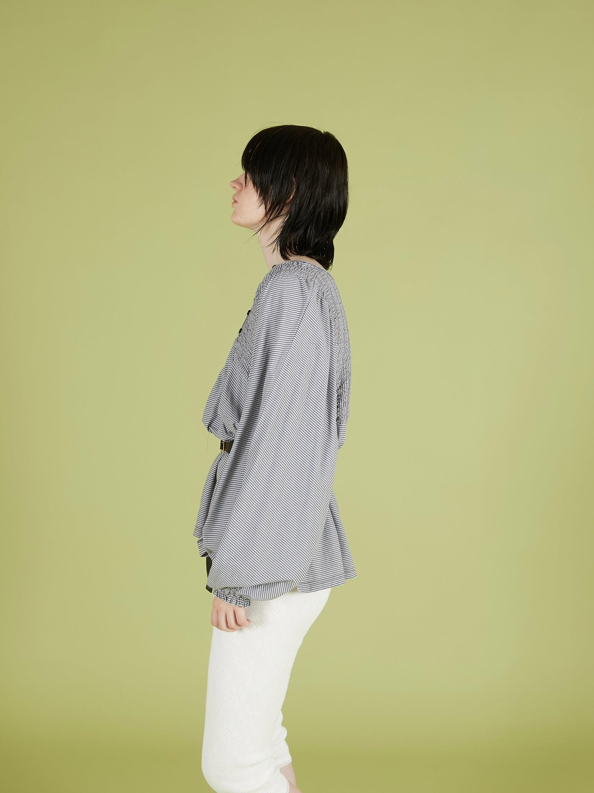 shirring border pullover|GRAY