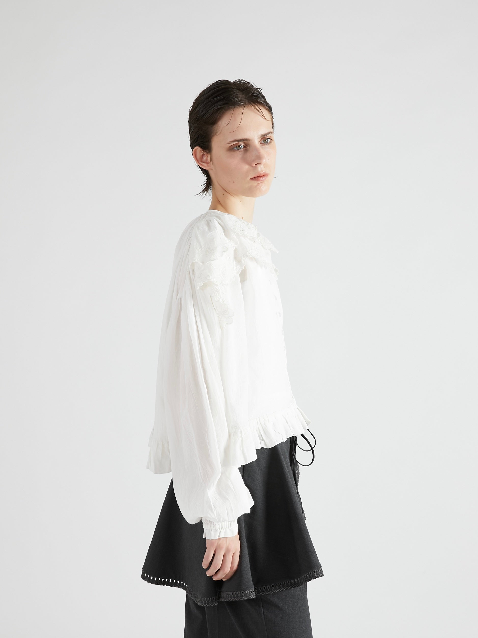 scallop frill blouse|WHITE