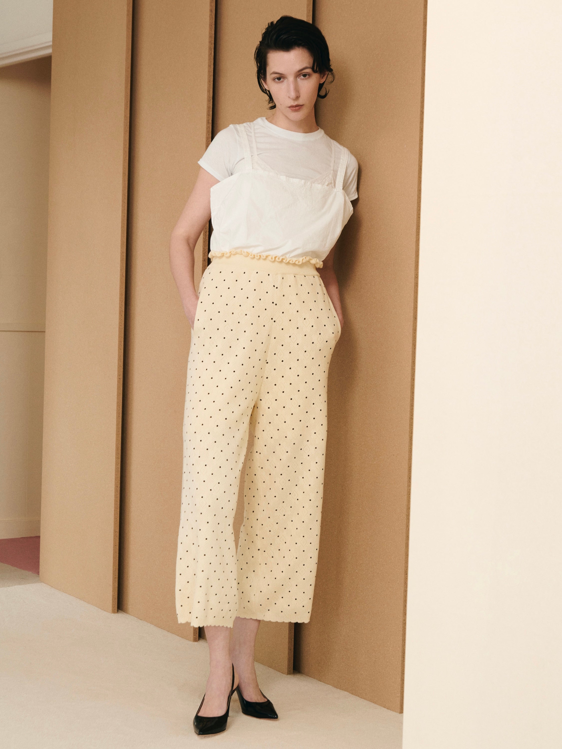flower Jacquard dot pants|IVORY