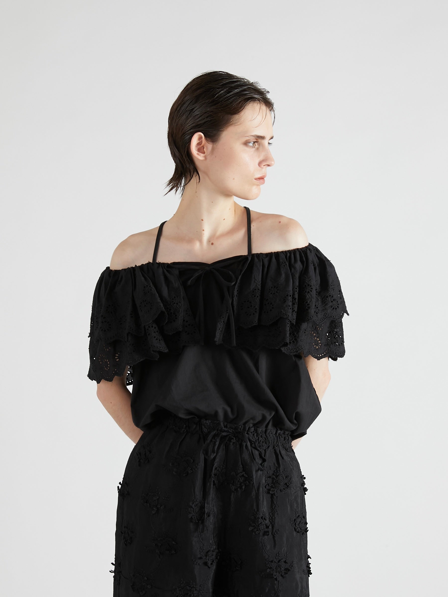 cutwork embroidery blouse|BLACK