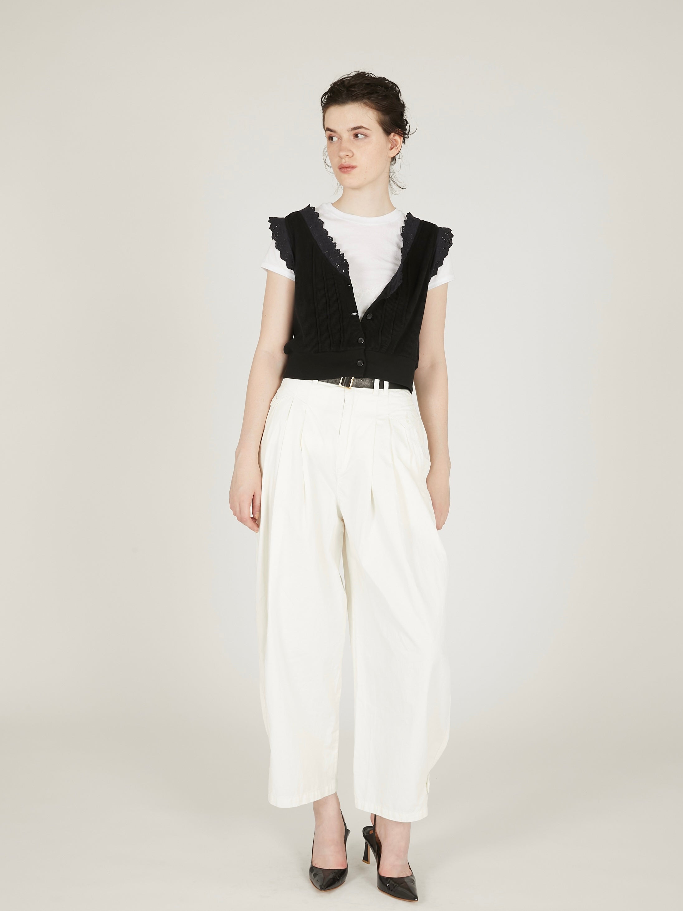 waffle frill vest|BLACK