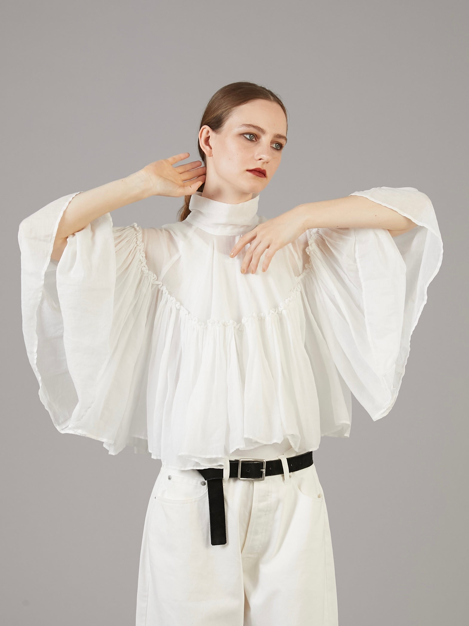 sheer poncho blouse | WHITE