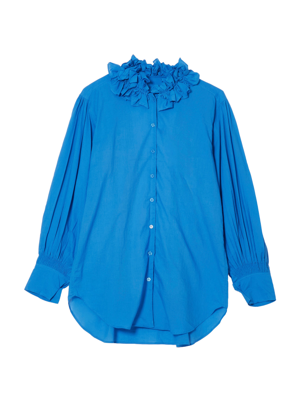 NEW COLOR】cotton frill collar shirts｜BLUE