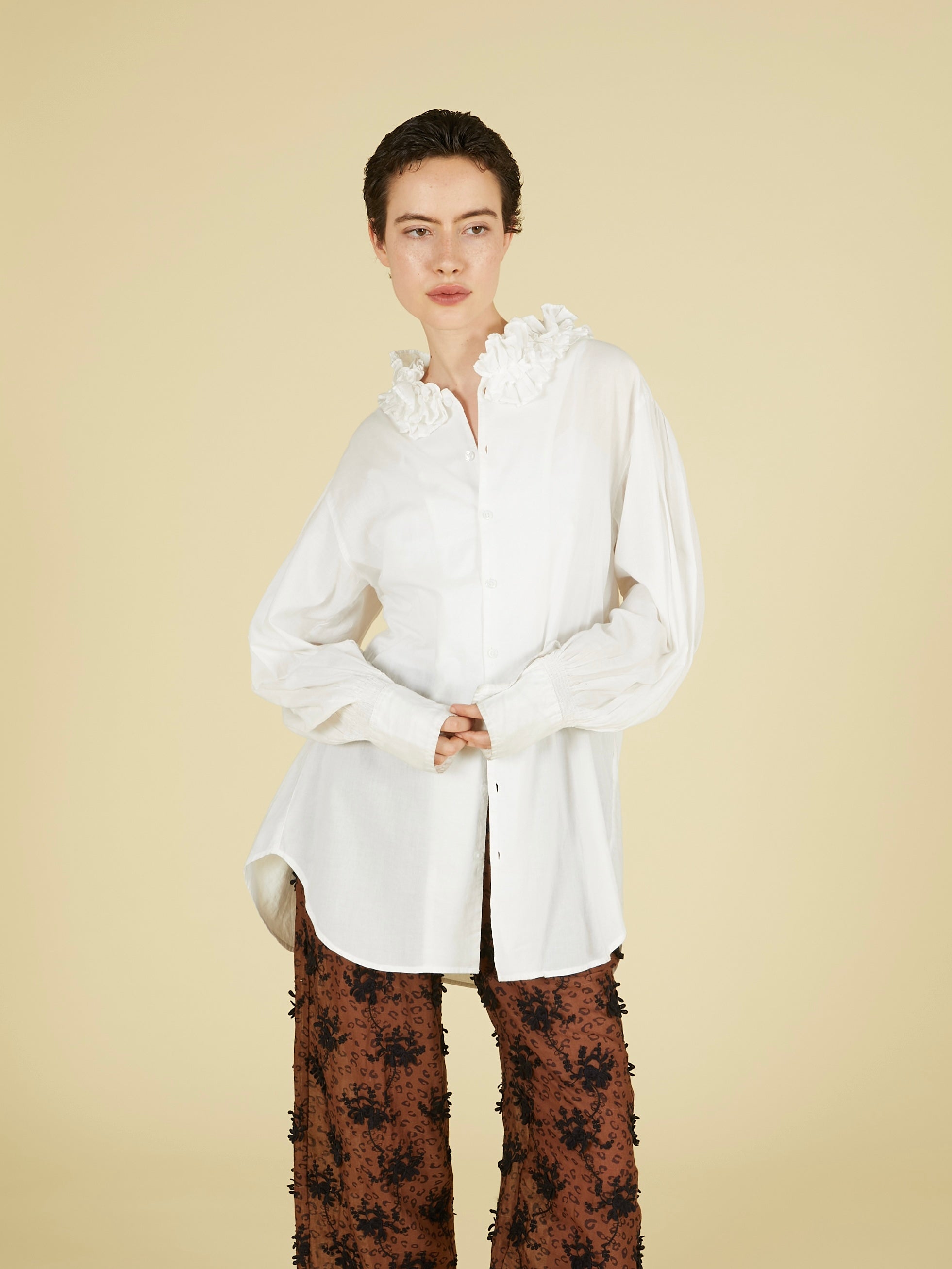 cotton frill collar shirts|WHITE