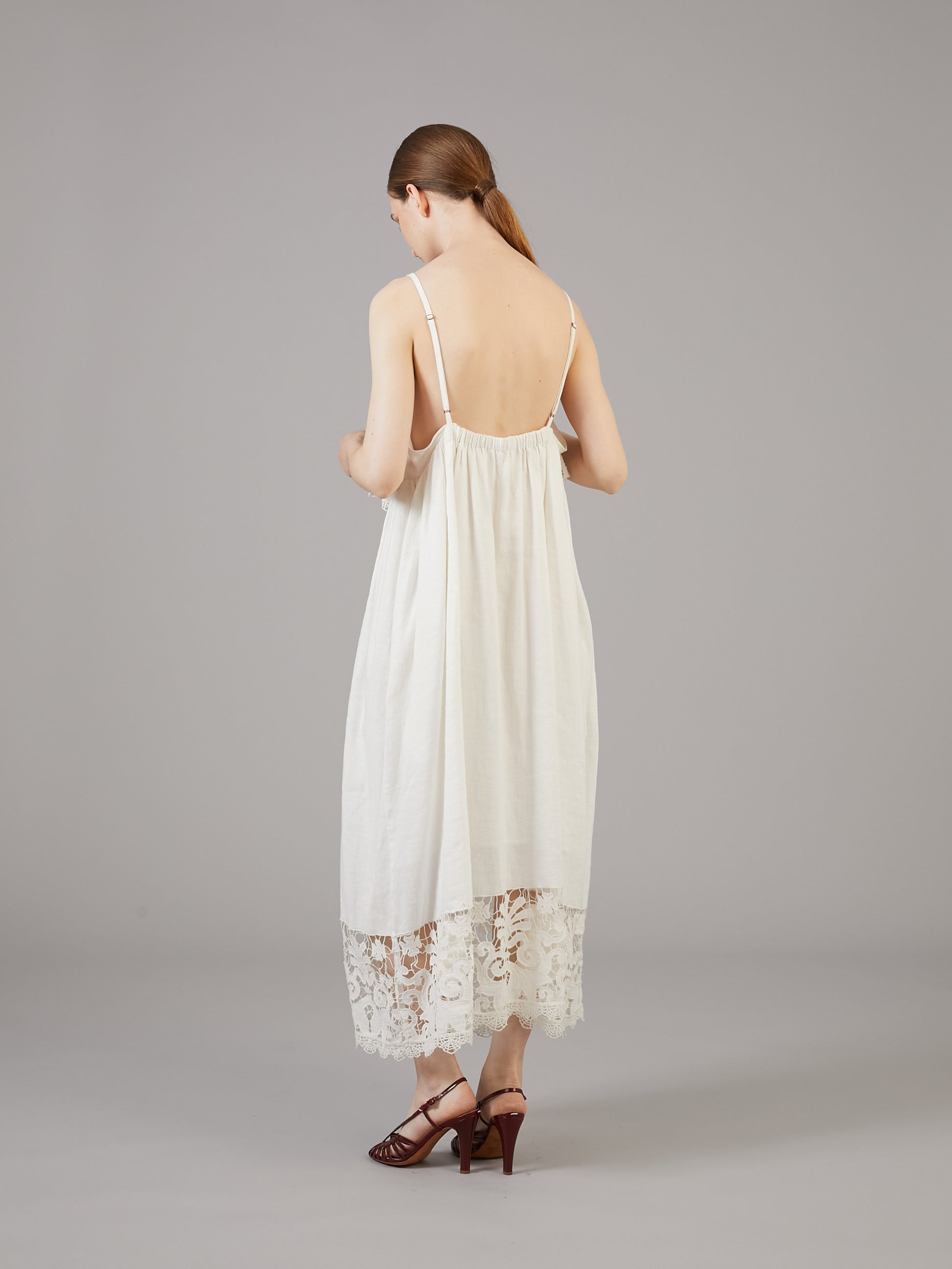 linen cotton motif lace cami dress | WHITE