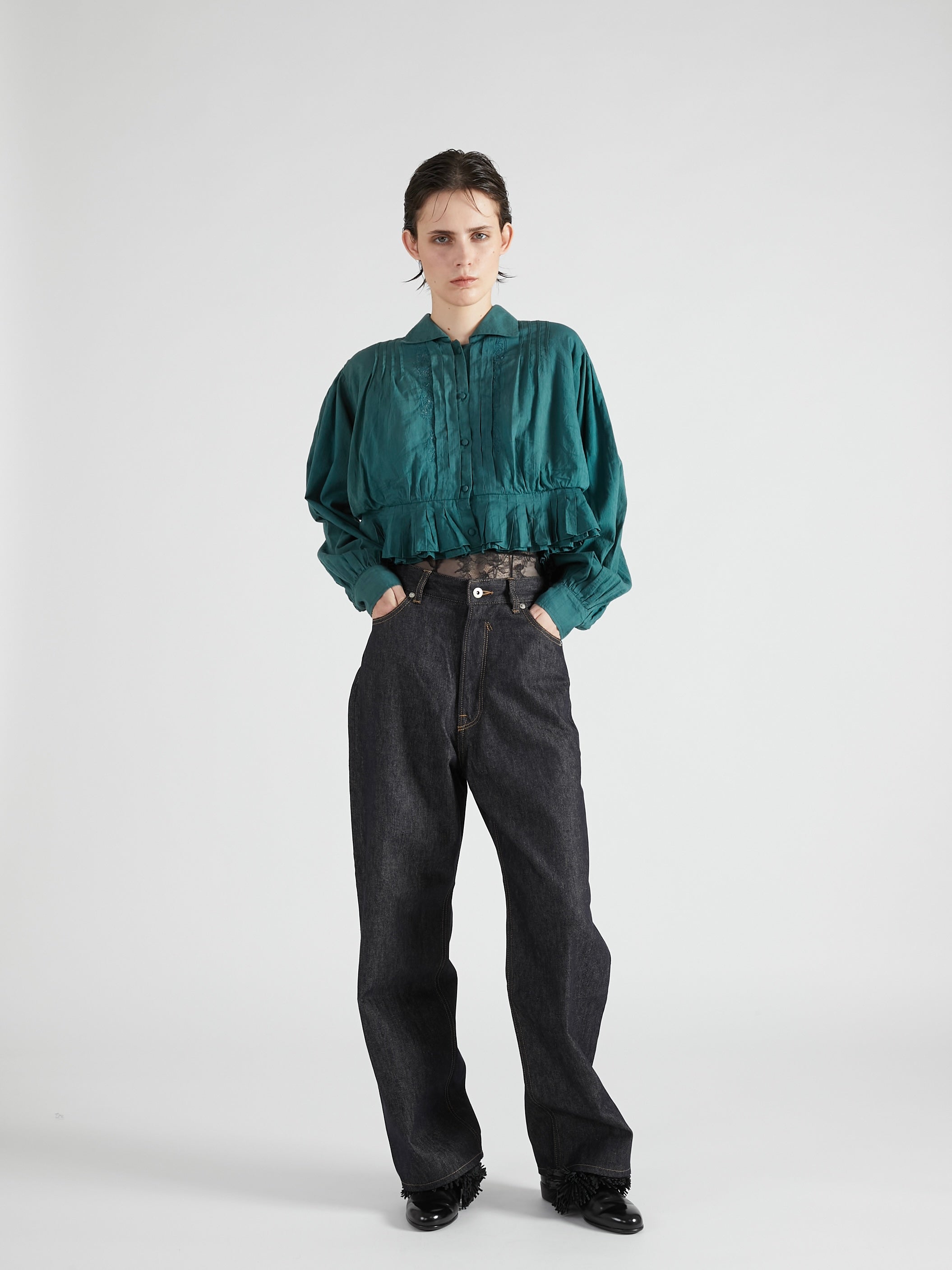 cord embroidery blouse|GREEN